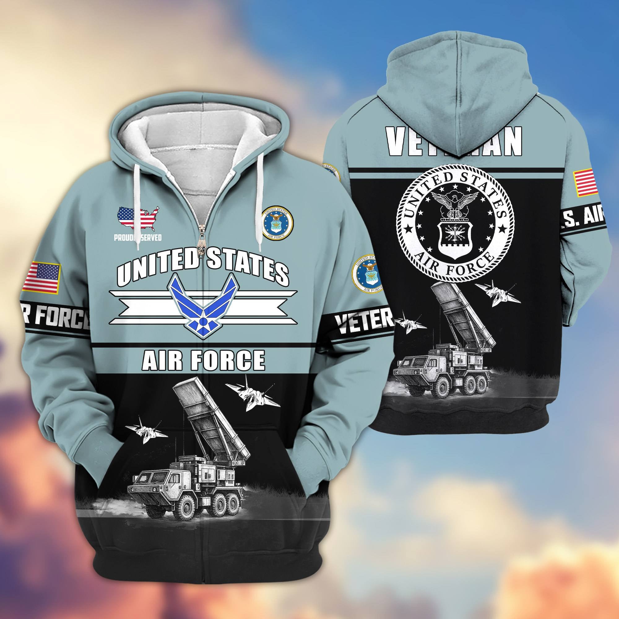Premium US Veterans Zip Hoodie, Gifts For US Veterans, Gifts On Father's Day, Veterans Day.