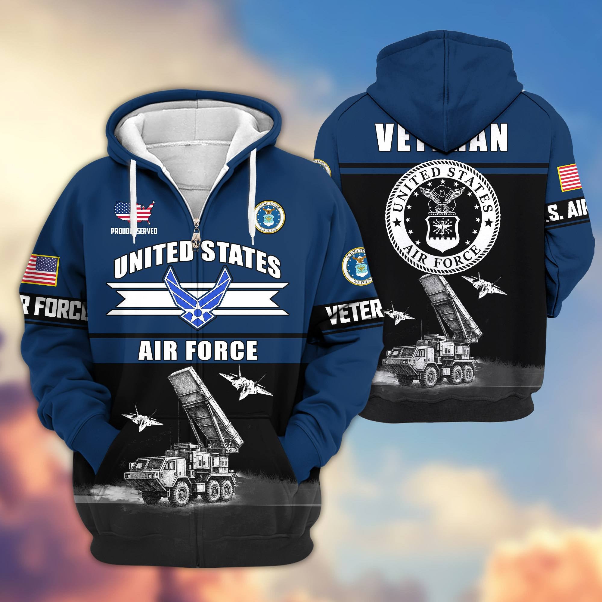Premium US Veterans Zip Hoodie, Gifts For US Veterans, Gifts On Father's Day, Veterans Day.