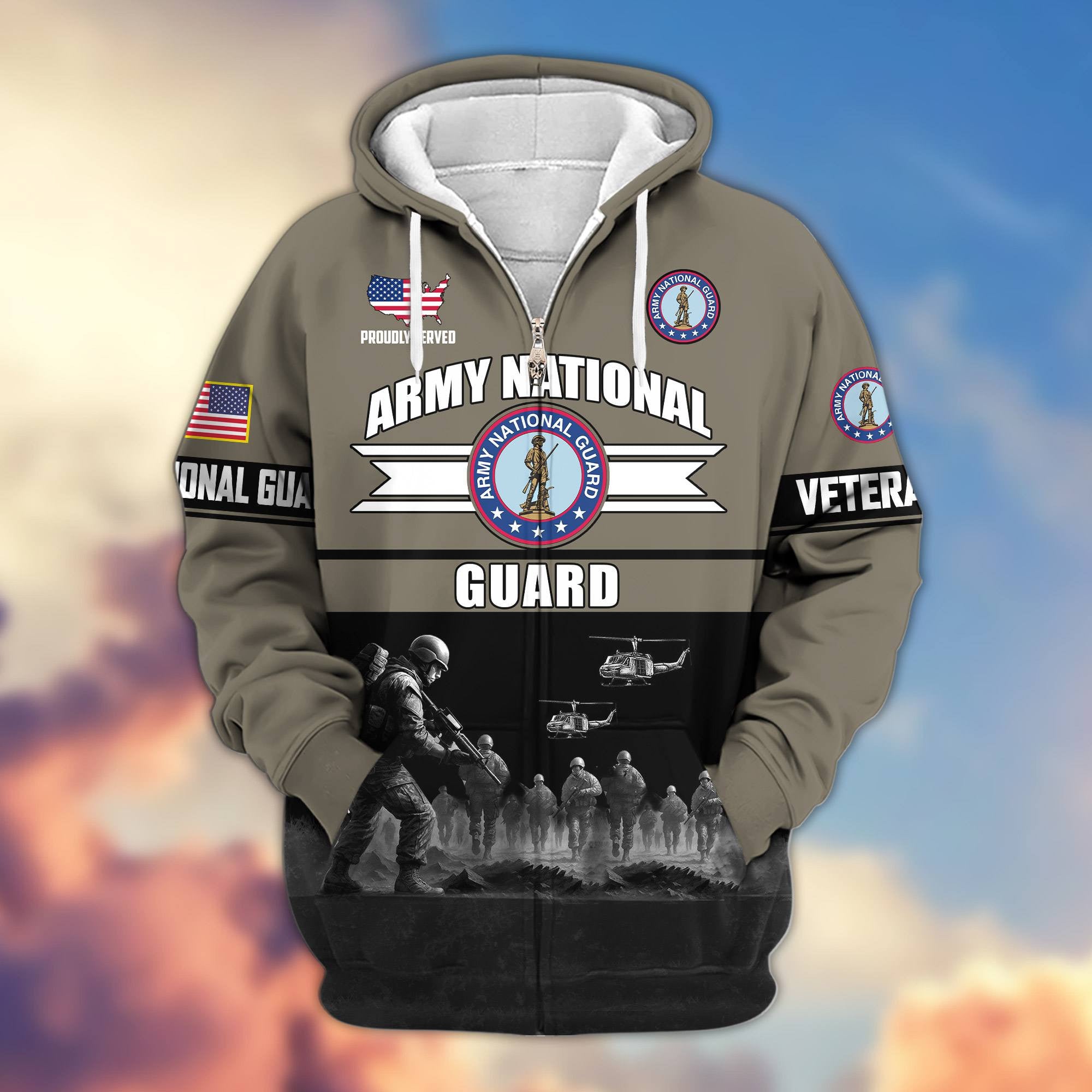 Premium US Veterans Zip Hoodie, Gifts For US Veterans, Gifts On Father's Day, Veterans Day.