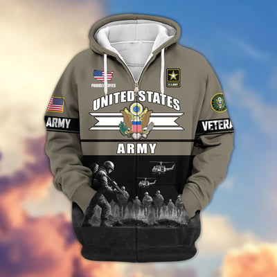 Premium US Veterans Zip Hoodie, Gifts For US Veterans, Gifts On Father's Day, Veterans Day.