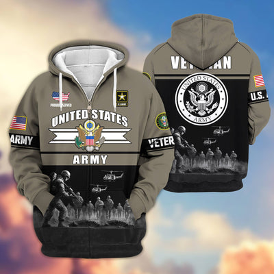 Premium US Veterans Zip Hoodie, Gifts For US Veterans, Gifts On Father's Day, Veterans Day.