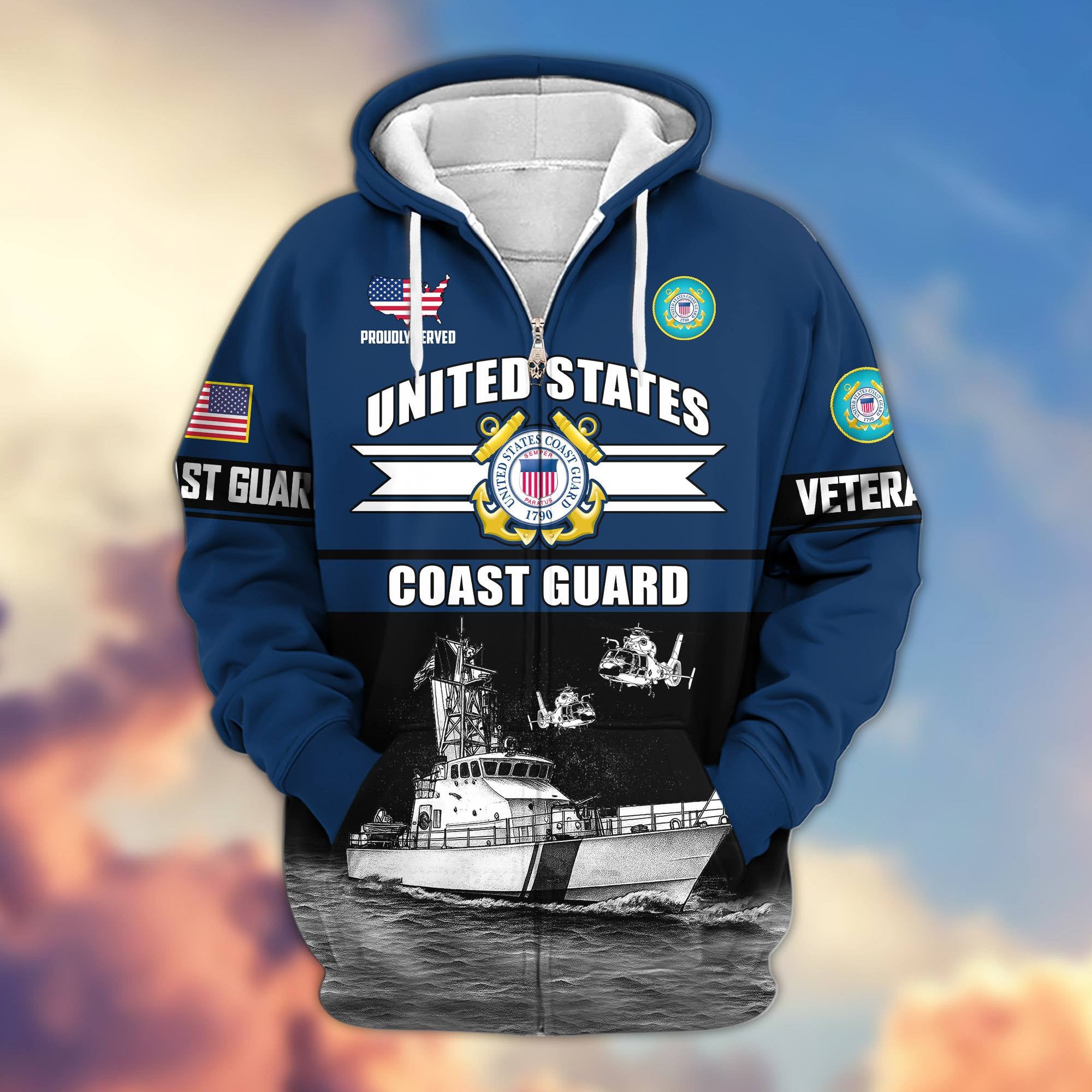 Premium US Veterans Zip Hoodie, Gifts For US Veterans, Gifts On Father's Day, Veterans Day.