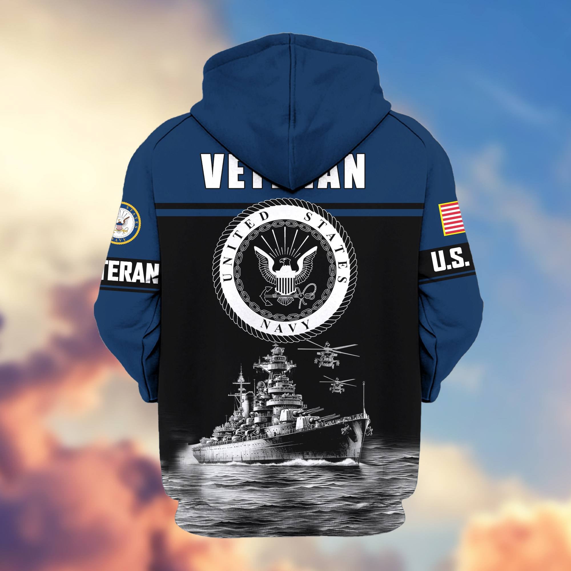 Premium US Veterans Zip Hoodie, Gifts For US Veterans, Gifts On Father's Day, Veterans Day.
