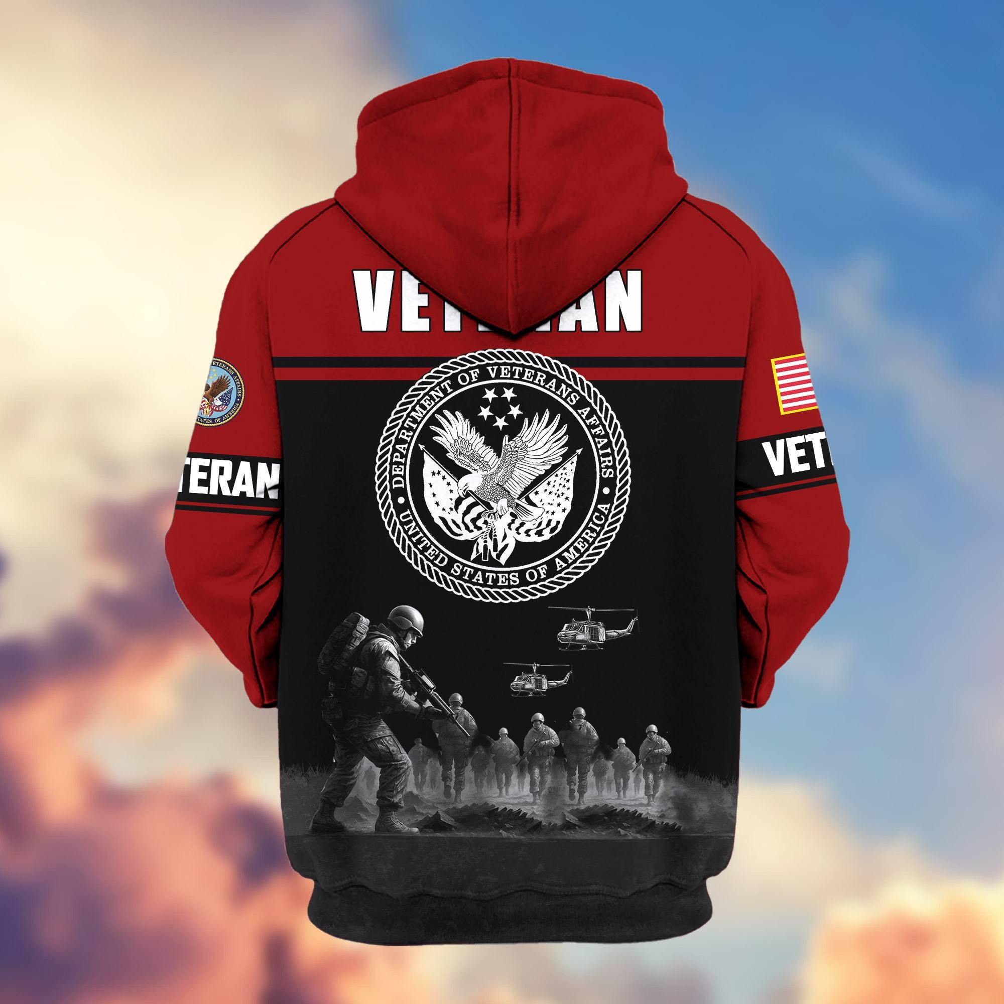 Premium US Veterans Zip Hoodie, Gifts For US Veterans, Gifts On Father's Day, Veterans Day.