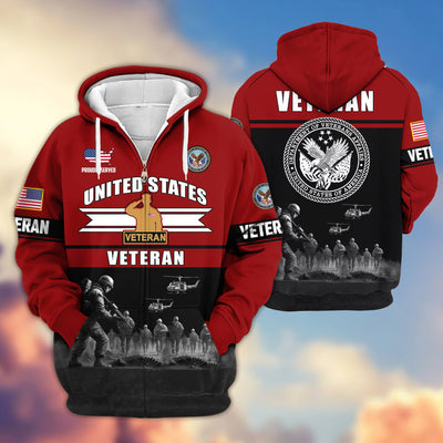 Premium US Veterans Zip Hoodie, Gifts For US Veterans, Gifts On Father's Day, Veterans Day.