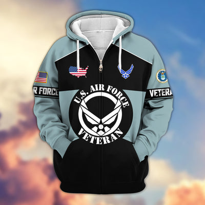 Premium US Veterans Zip Hoodie, Gifts For US Veterans, Gifts On Father's Day, Veterans Day.
