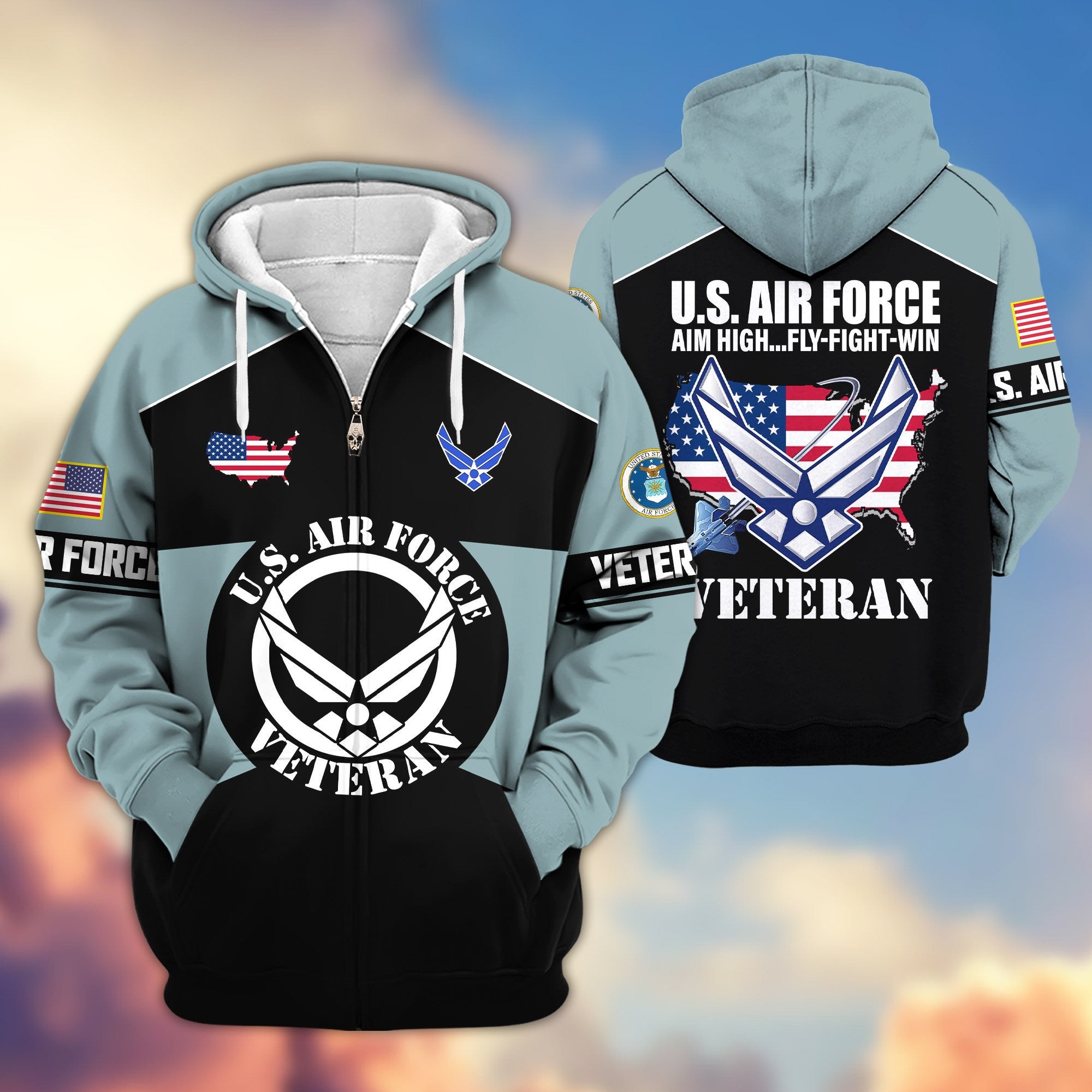 Premium US Veterans Zip Hoodie, Gifts For US Veterans, Gifts On Father's Day, Veterans Day.