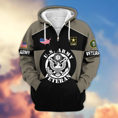 Premium US Veterans Zip Hoodie, Gifts For US Veterans, Gifts On Father's Day, Veterans Day.