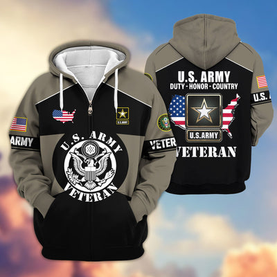 Premium US Veterans Zip Hoodie, Gifts For US Veterans, Gifts On Father's Day, Veterans Day.