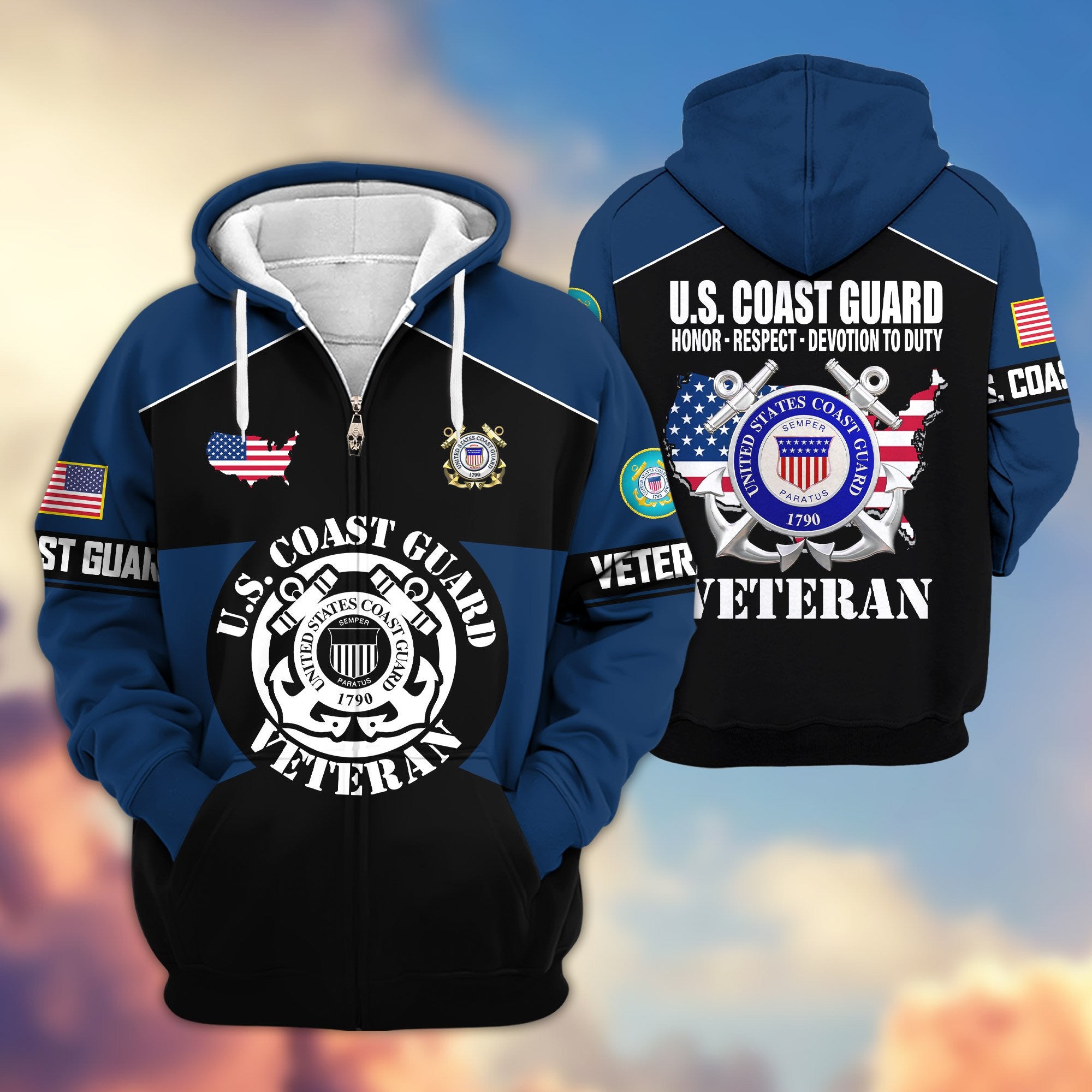 Premium US Veterans Zip Hoodie, Gifts For US Veterans, Gifts On Father's Day, Veterans Day.