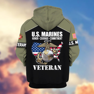 Premium US Veterans Zip Hoodie, Gifts For US Veterans, Gifts On Father's Day, Veterans Day.