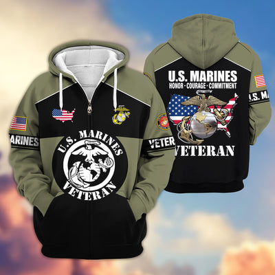 Premium US Veterans Zip Hoodie, Gifts For US Veterans, Gifts On Father's Day, Veterans Day.