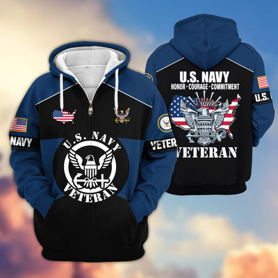 Premium US Veterans Zip Hoodie, Gifts For US Veterans, Gifts On Father's Day, Veterans Day.