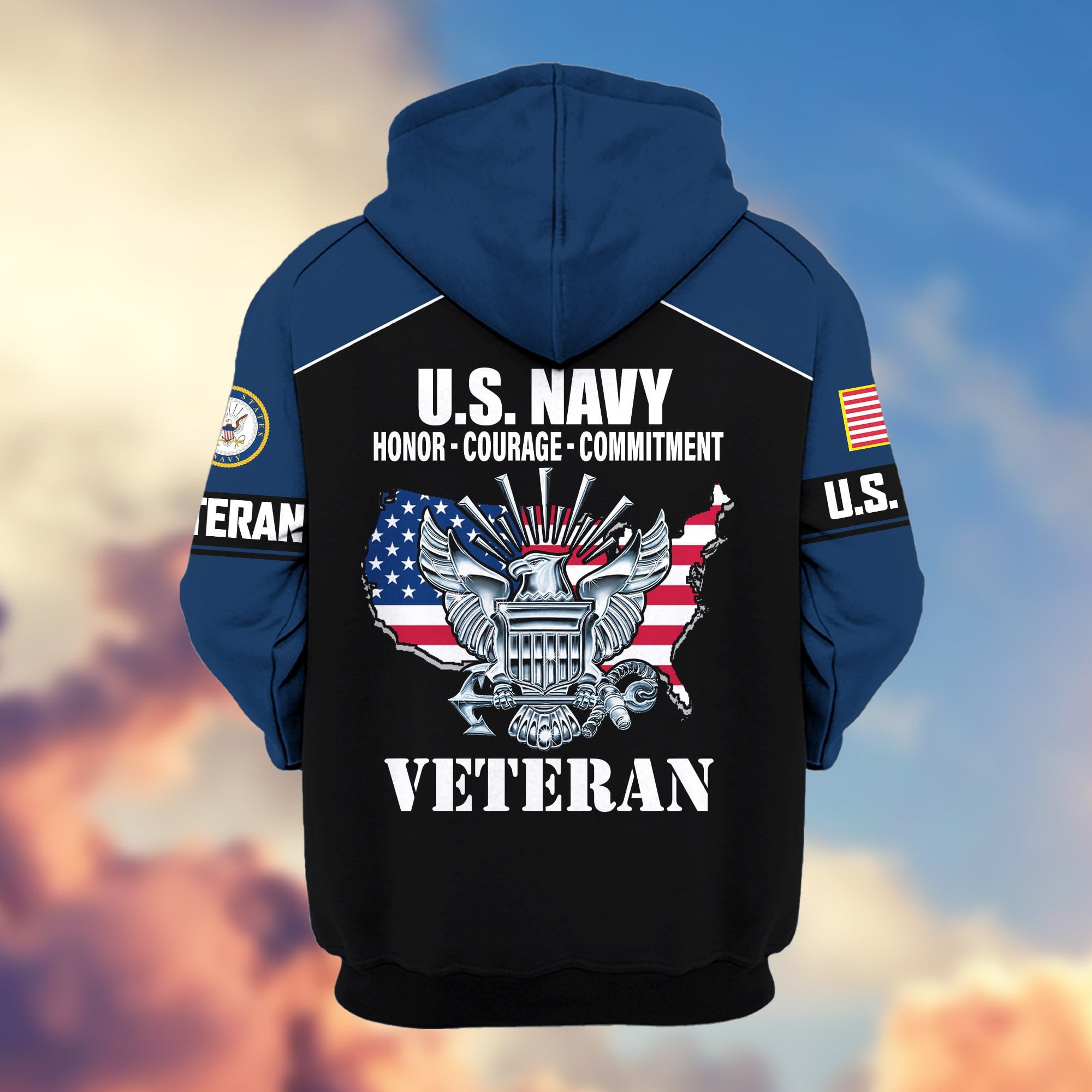 Premium US Veterans Zip Hoodie, Gifts For US Veterans, Gifts On Father's Day, Veterans Day.