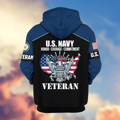 Premium US Veterans Zip Hoodie, Gifts For US Veterans, Gifts On Father's Day, Veterans Day.