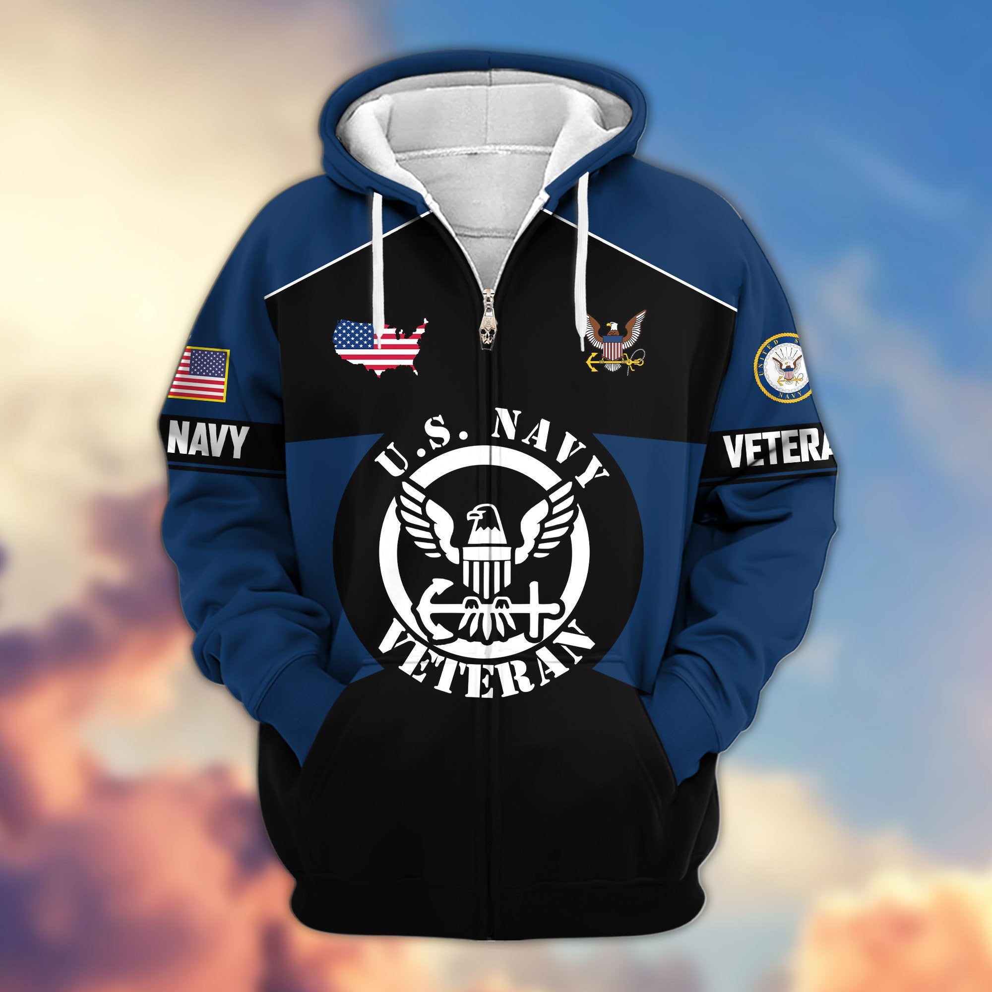 Premium US Veterans Zip Hoodie, Gifts For US Veterans, Gifts On Father's Day, Veterans Day.