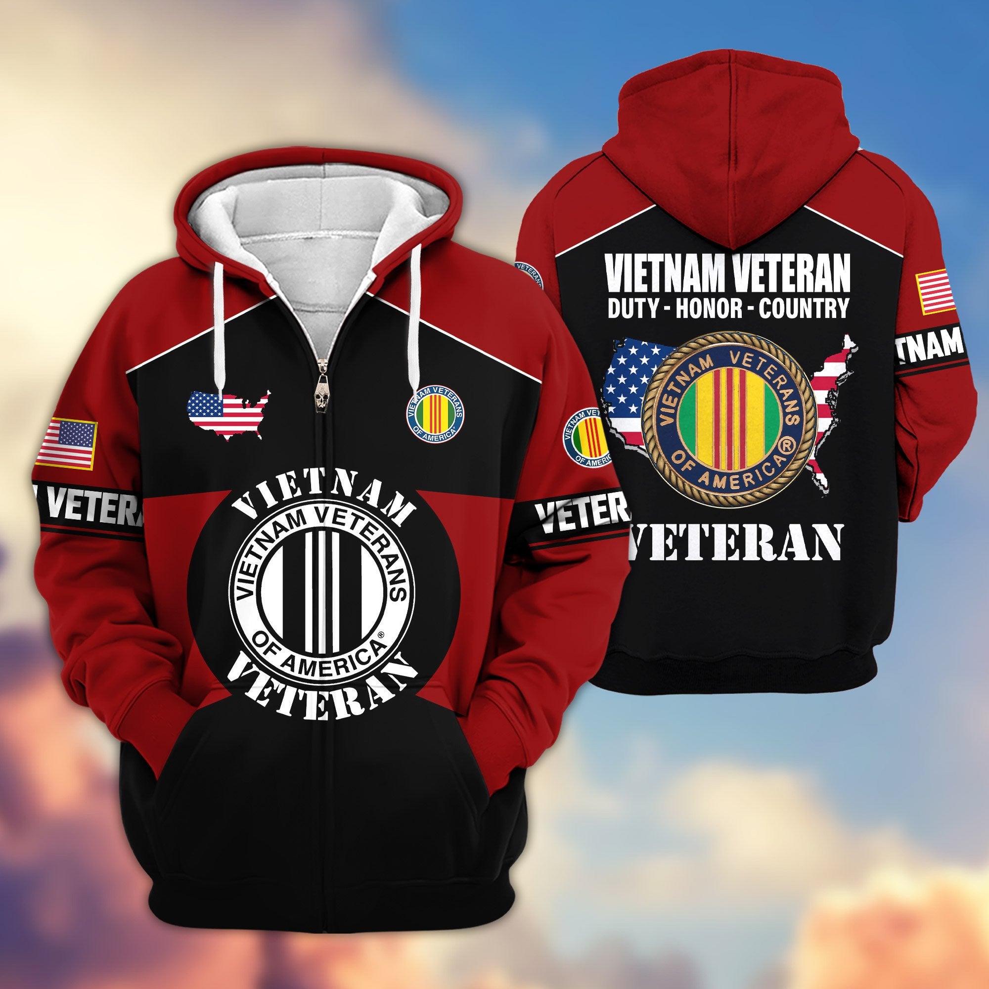 Premium US Veterans Zip Hoodie, Gifts For US Veterans, Gifts On Father's Day, Veterans Day.