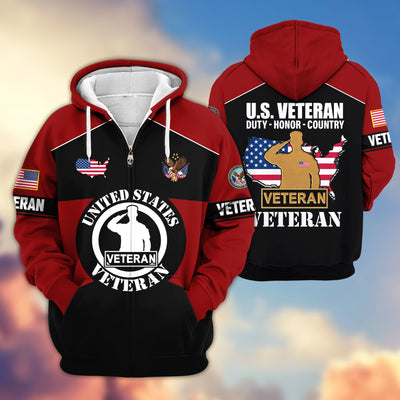 Premium US Veterans Zip Hoodie, Gifts For US Veterans, Gifts On Father's Day, Veterans Day.