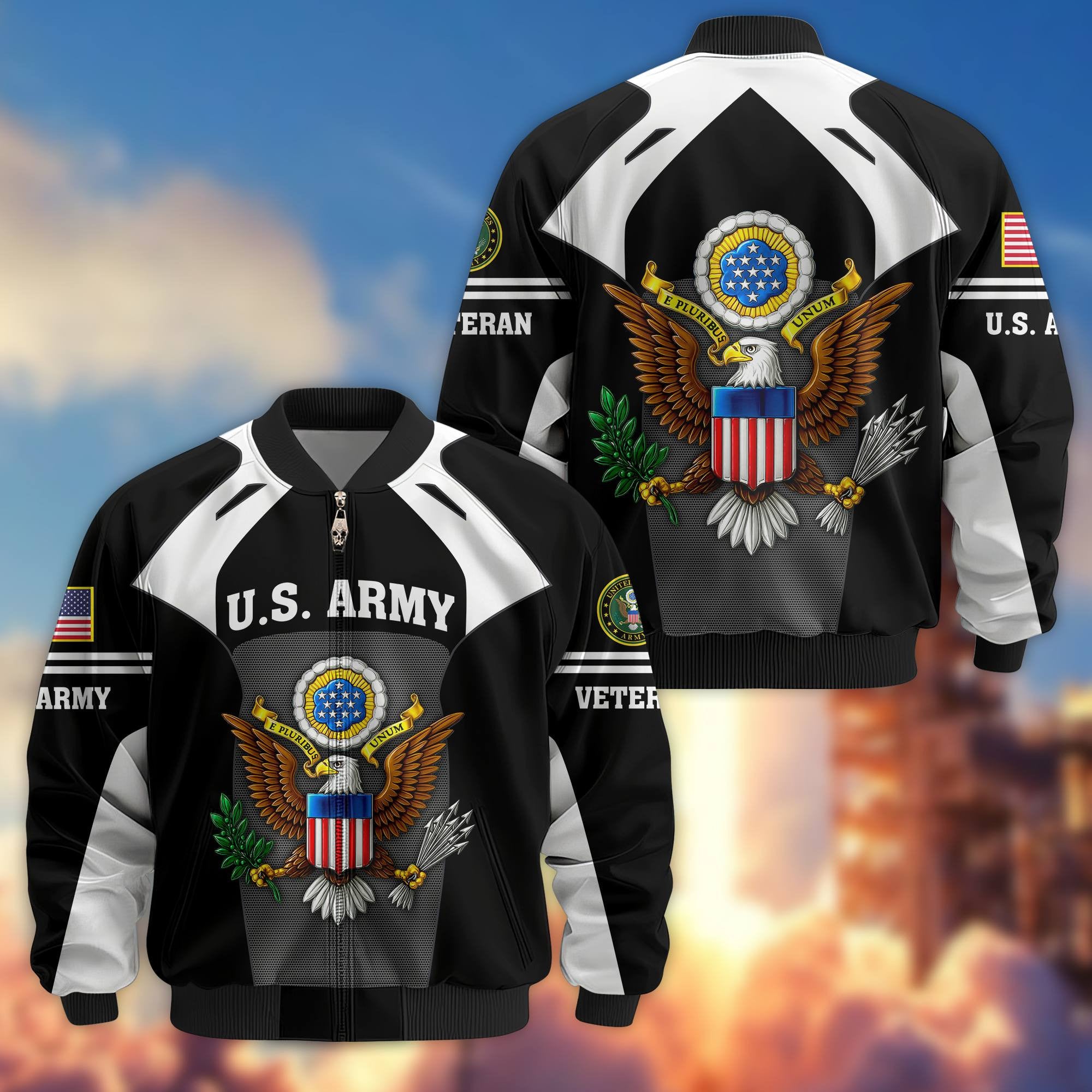 Premium US Veterans Bomber Jacket, Gifts For US Veterans, Gifts On Father's Day, Veterans Day.