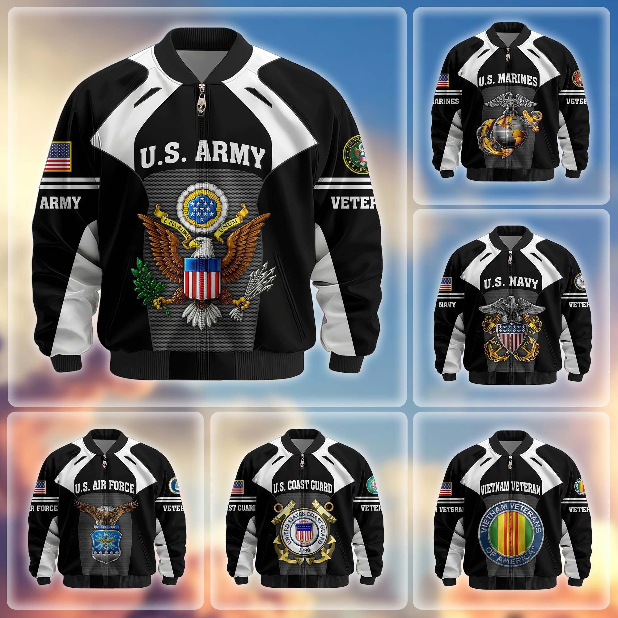 Premium US Veterans Bomber Jacket, Gifts For US Veterans, Gifts On Father's Day, Veterans Day.