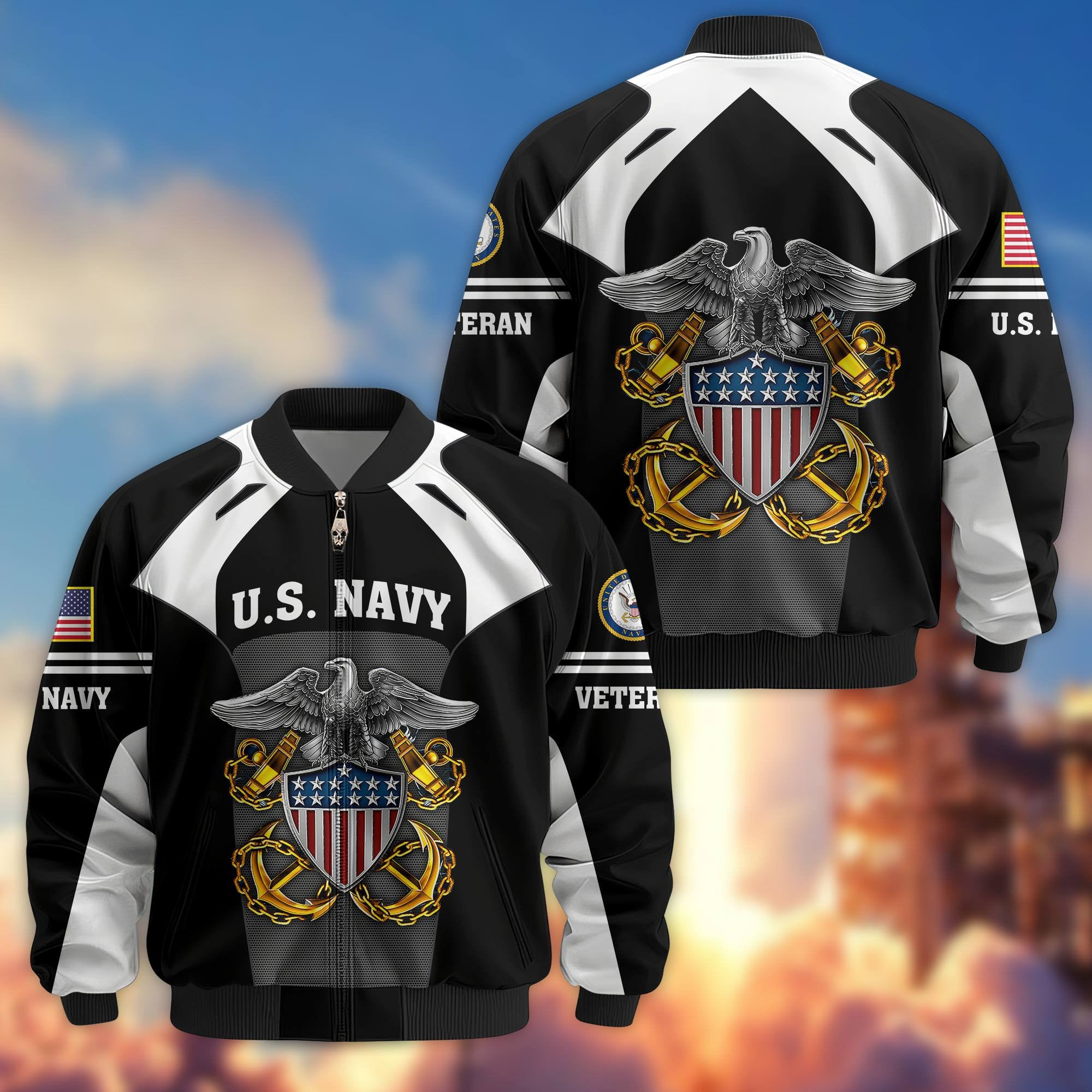 Premium US Veterans Bomber Jacket, Gifts For US Veterans, Gifts On Father's Day, Veterans Day.