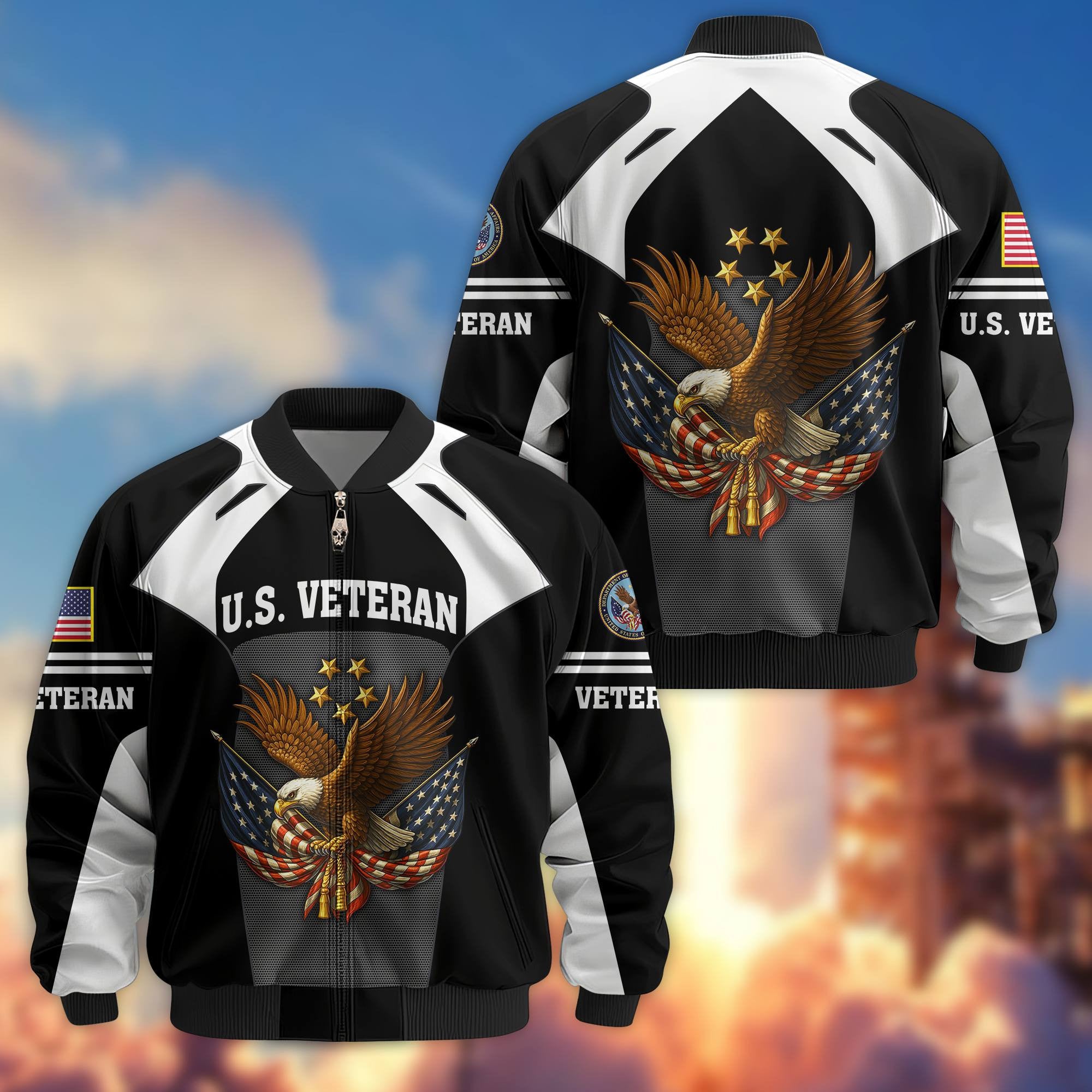 Premium US Veterans Bomber Jacket, Gifts For US Veterans, Gifts On Father's Day, Veterans Day.