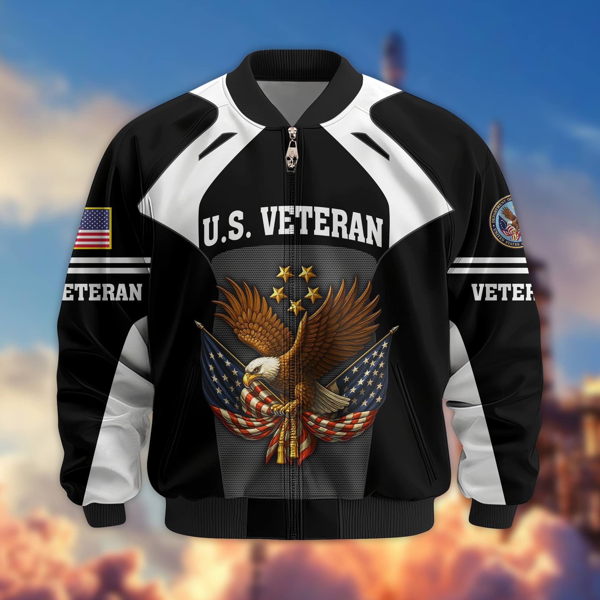 Premium US Veterans Bomber Jacket, Gifts For US Veterans, Gifts On Father's Day, Veterans Day.