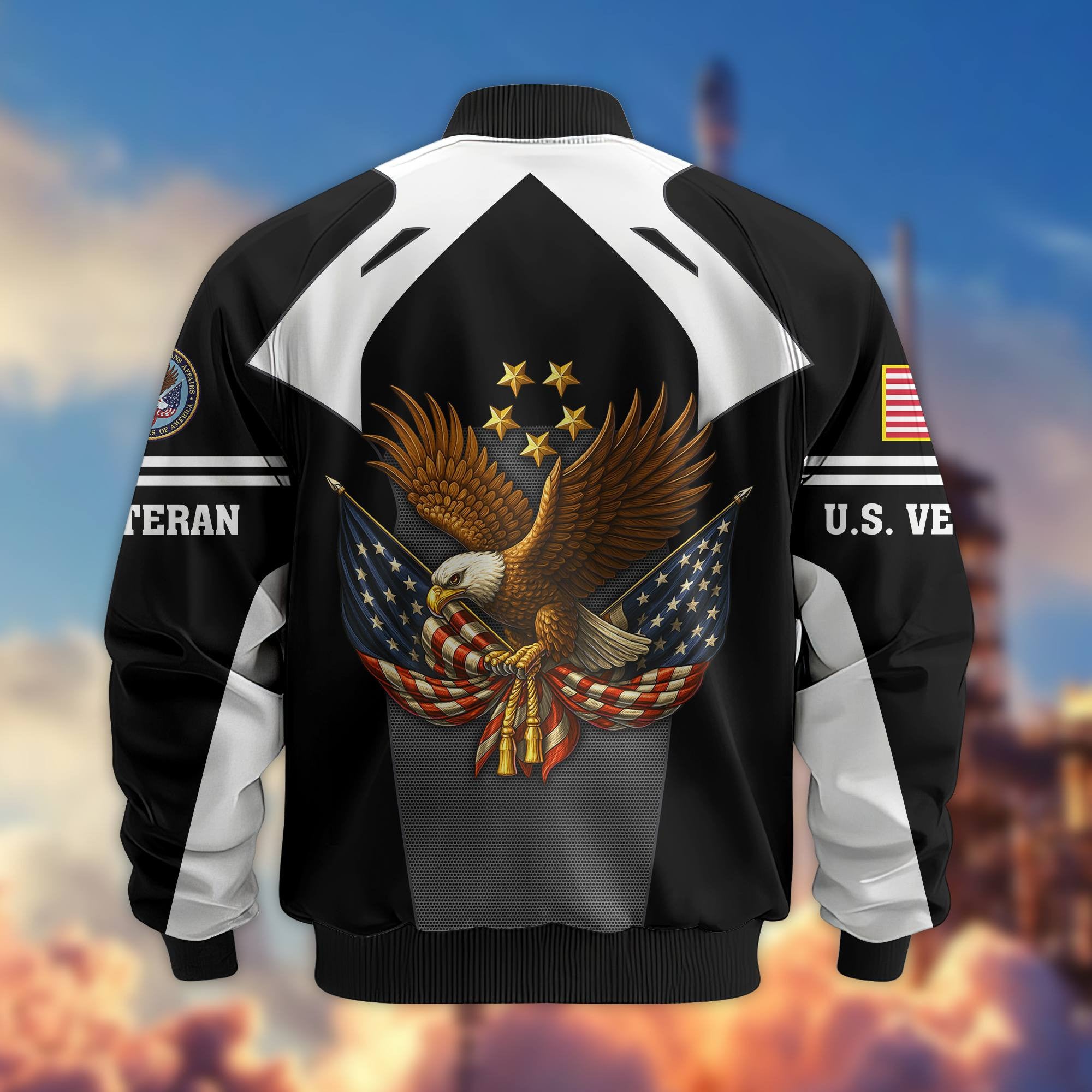 Premium US Veterans Bomber Jacket, Gifts For US Veterans, Gifts On Father's Day, Veterans Day.