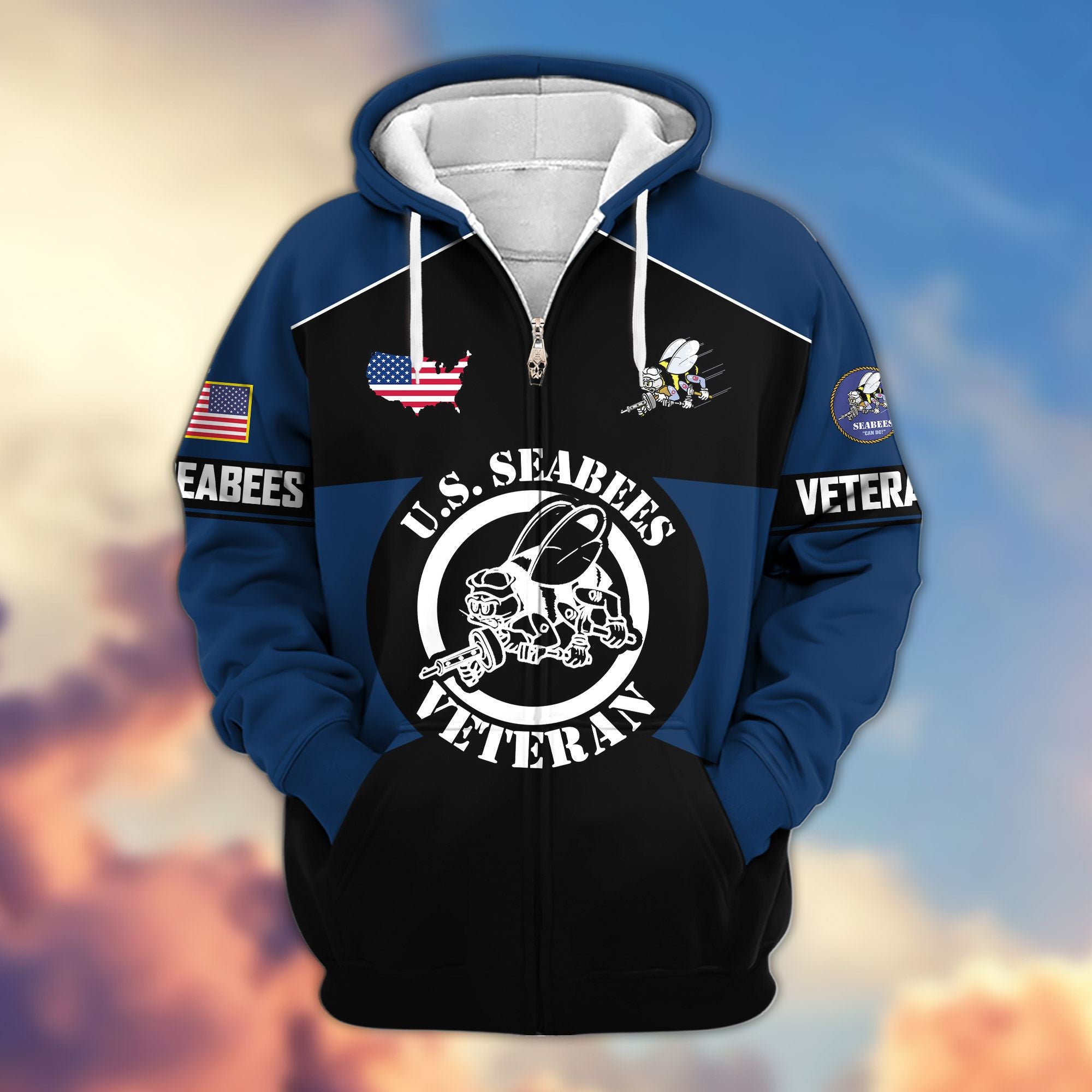 Premium US Veterans Zip Hoodie, Gifts For US Veterans, Gifts On Father's Day, Veterans Day.