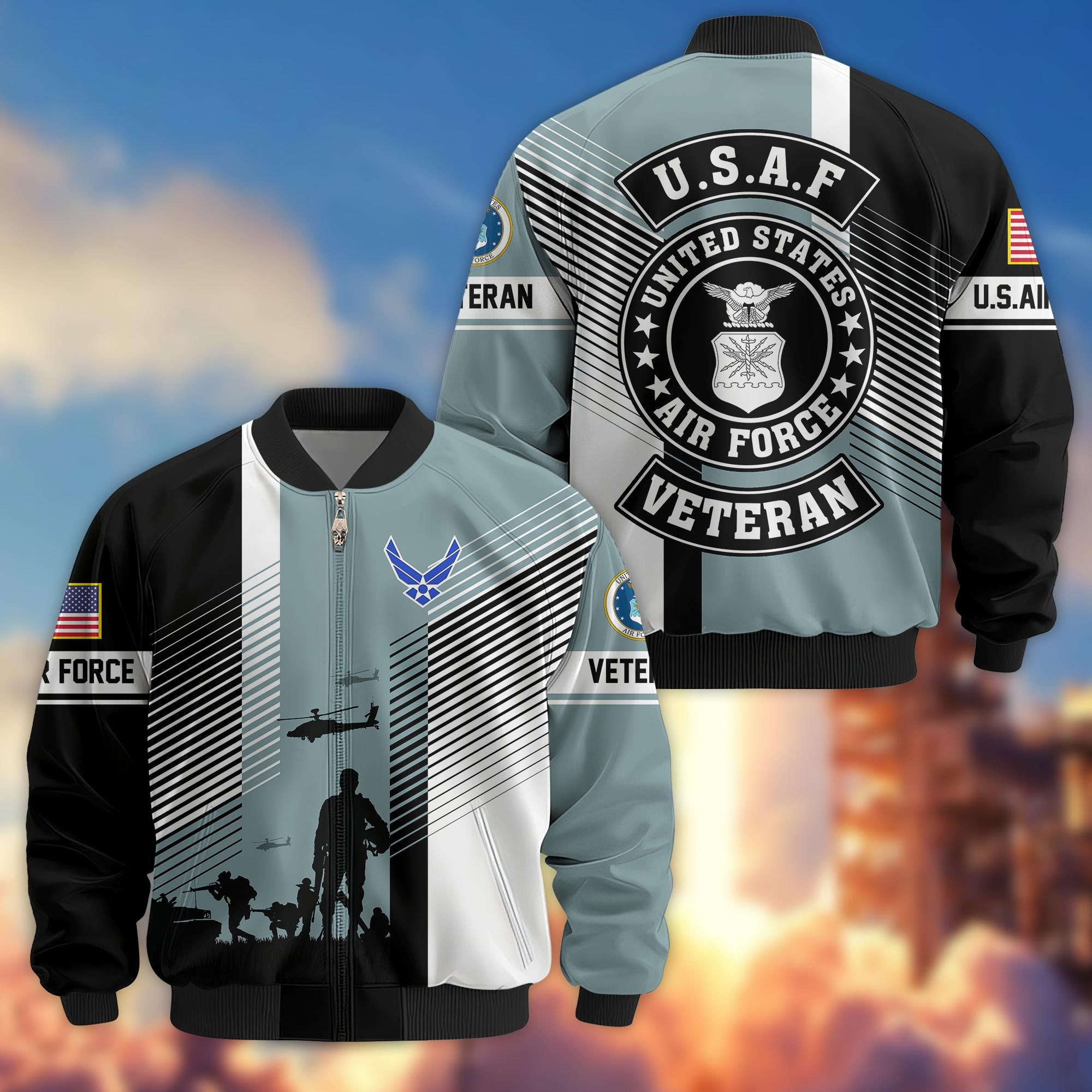 Premium US Veterans Bomber Jacket, Gifts For US Veterans, Gifts On Father's Day, Veterans Day.
