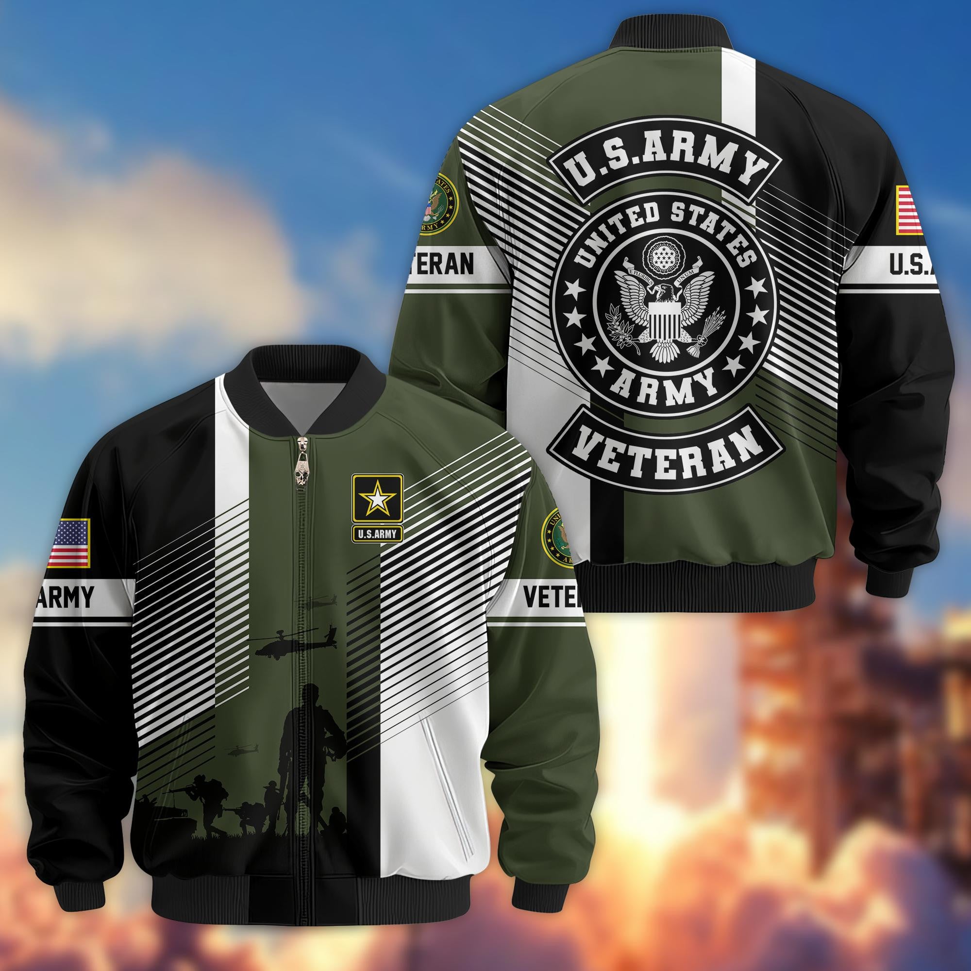 Premium US Veterans Bomber Jacket, Gifts For US Veterans, Gifts On Father's Day, Veterans Day.