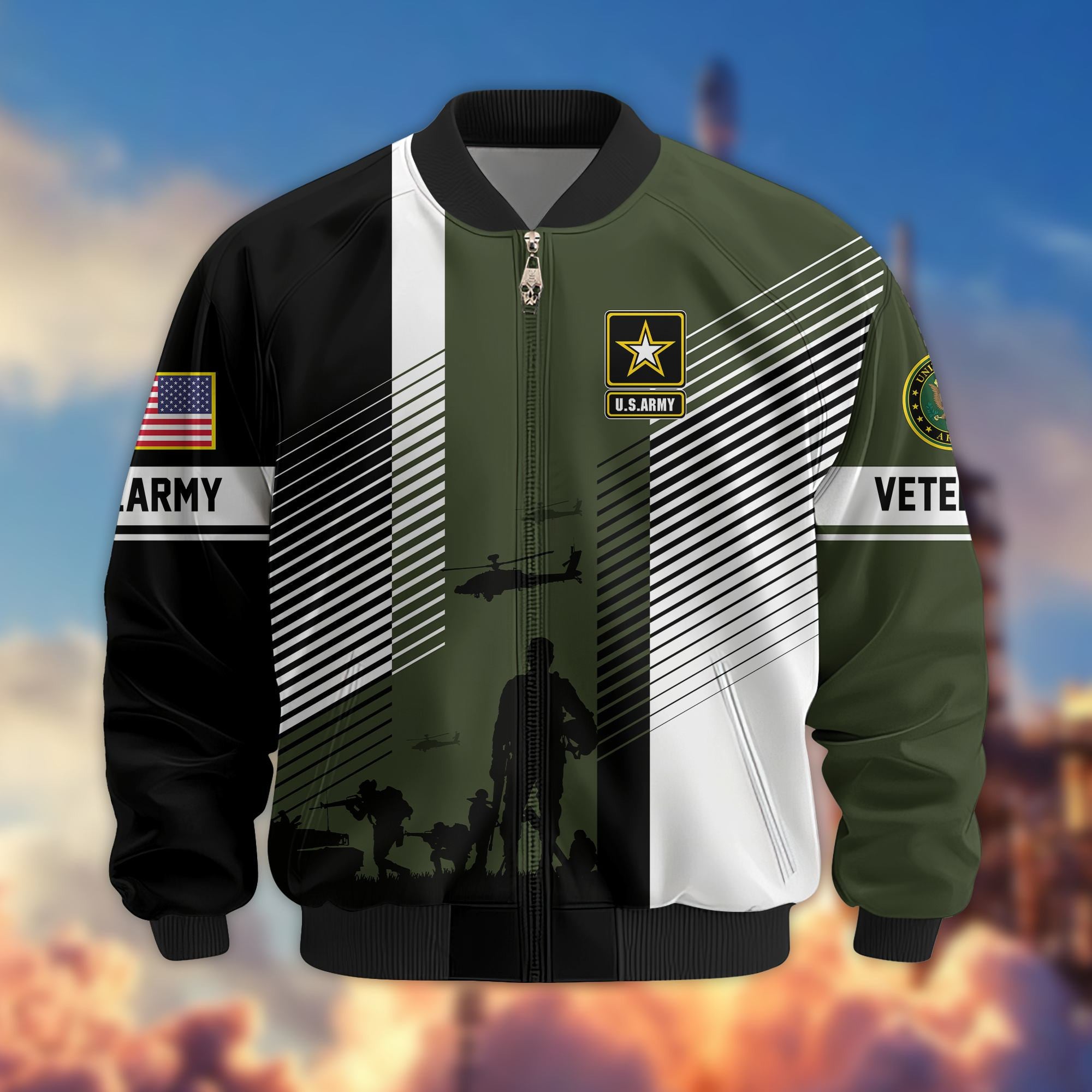 Premium US Veterans Bomber Jacket, Gifts For US Veterans, Gifts On Father's Day, Veterans Day.