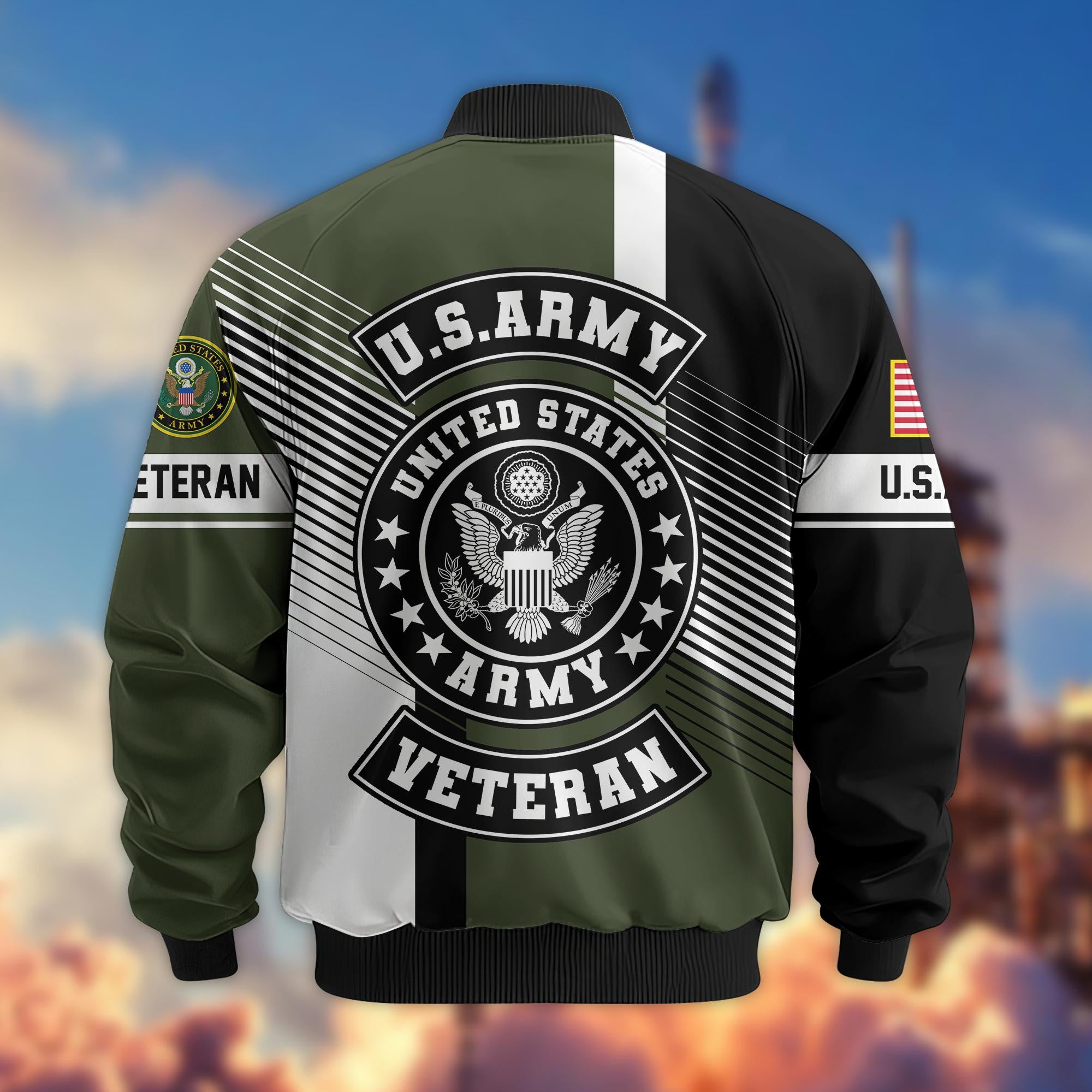 Premium US Veterans Bomber Jacket, Gifts For US Veterans, Gifts On Father's Day, Veterans Day.