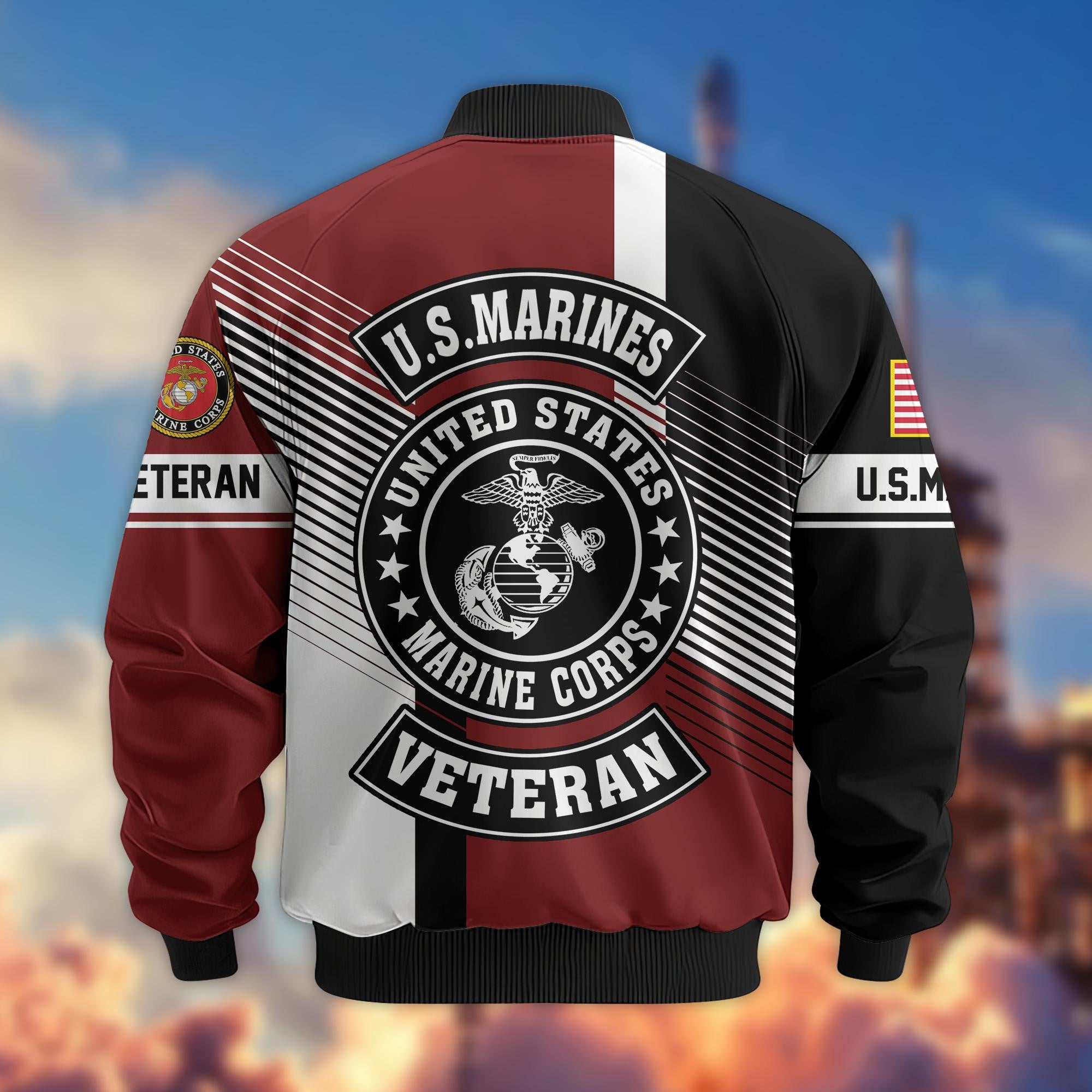 Premium US Veterans Bomber Jacket, Gifts For US Veterans, Gifts On Father's Day, Veterans Day.
