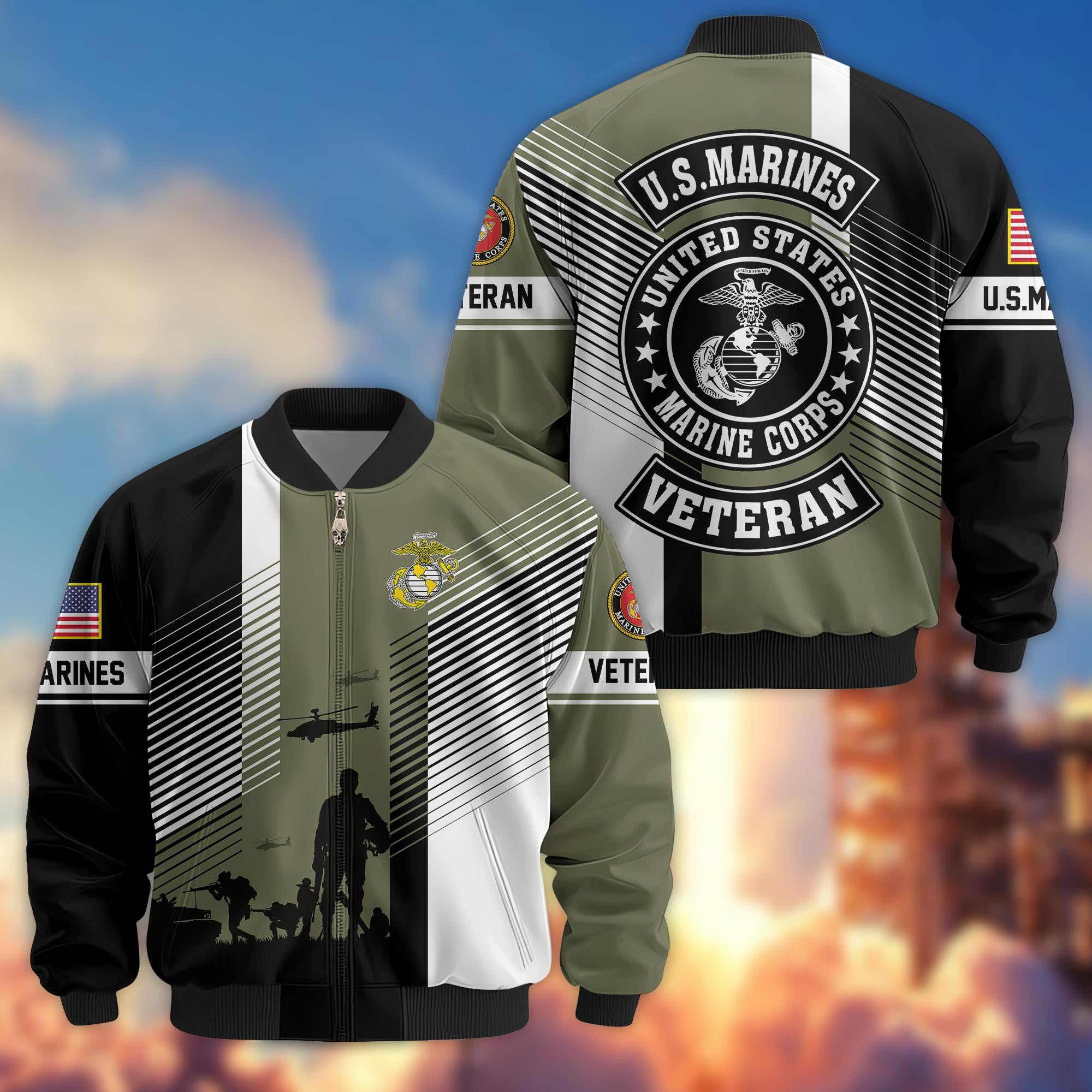 Premium US Veterans Bomber Jacket, Gifts For US Veterans, Gifts On Father's Day, Veterans Day.
