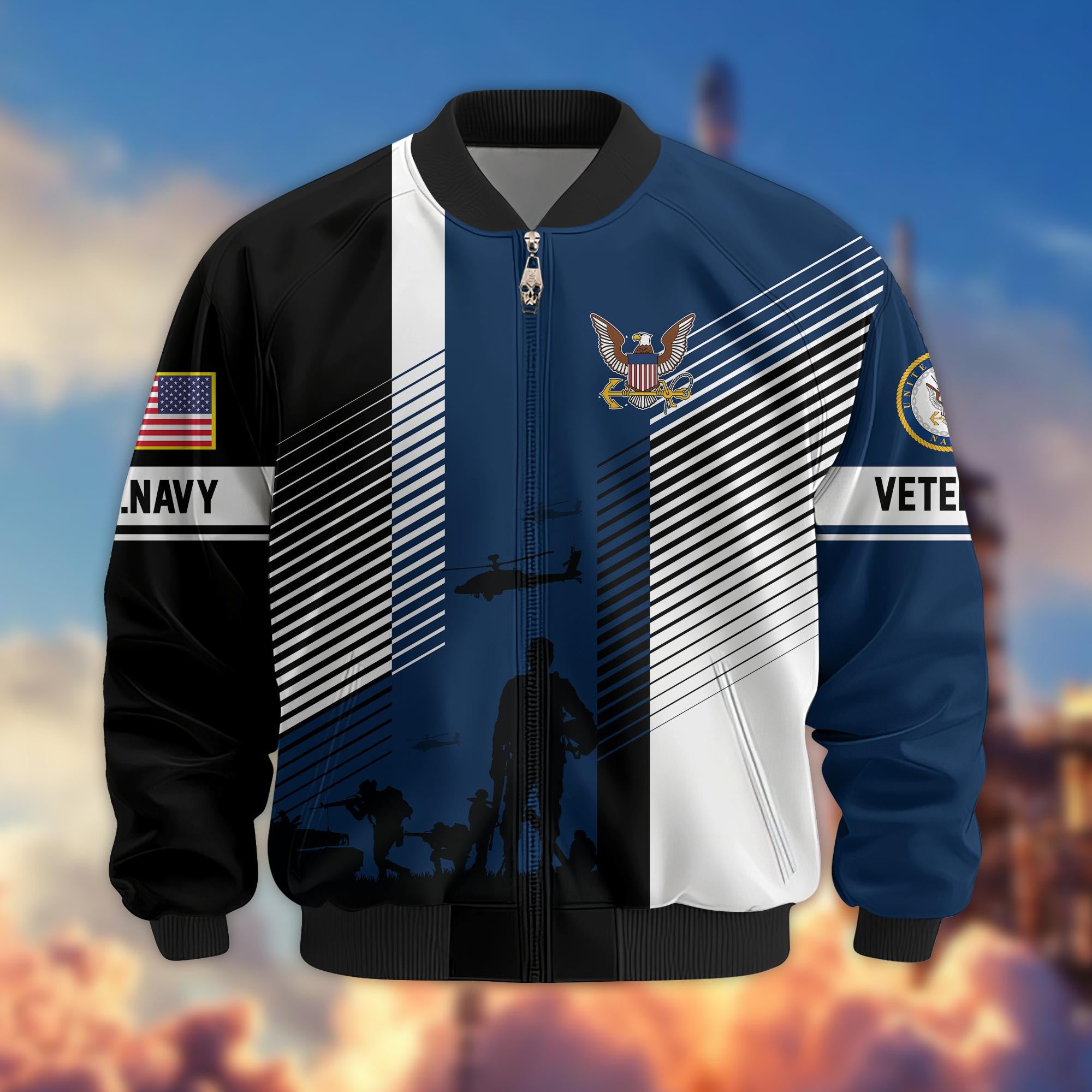 Premium US Veterans Bomber Jacket, Gifts For US Veterans, Gifts On Father's Day, Veterans Day.