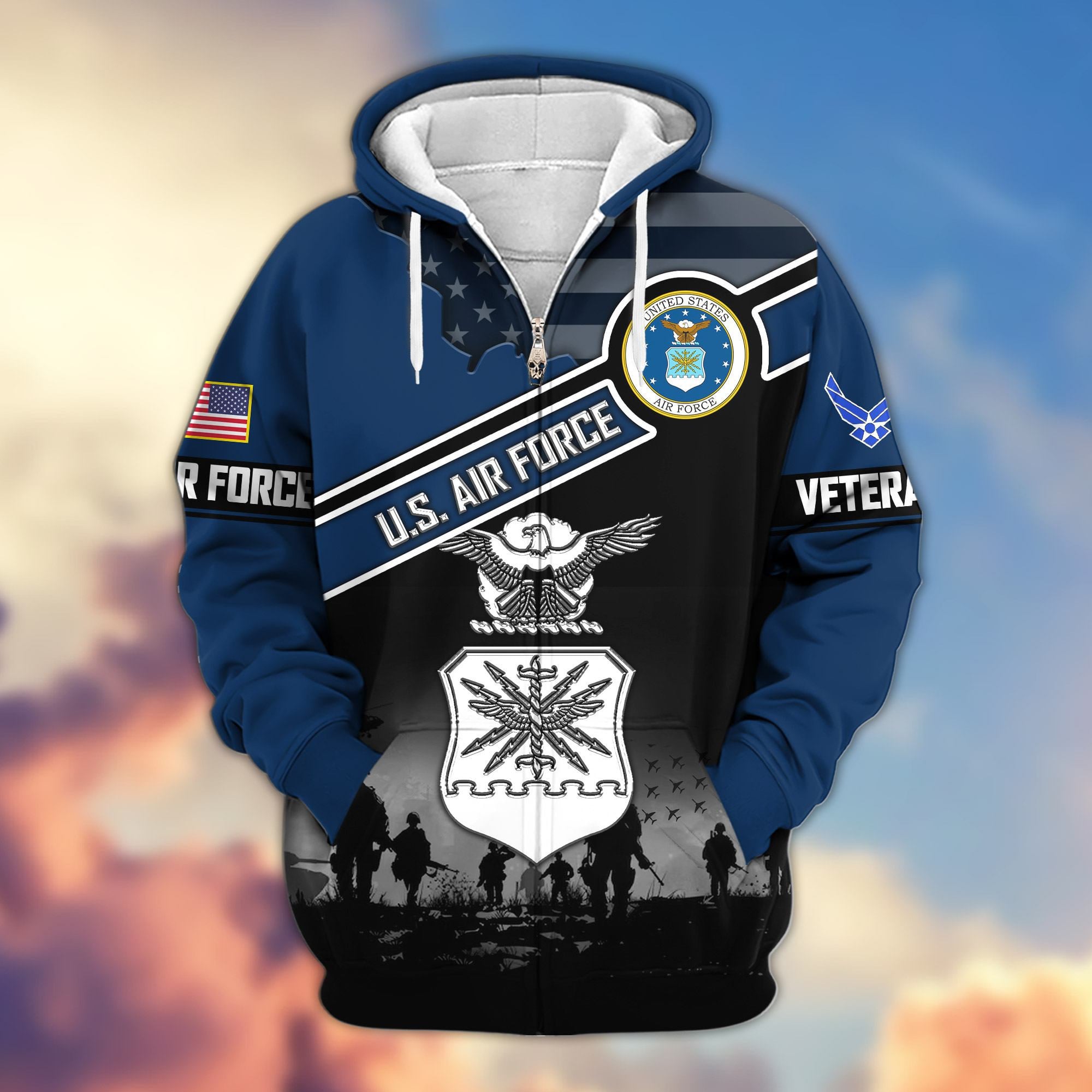 Premium US Veterans Zip Hoodie, Gifts For US Veterans, Gifts On Father's Day, Veterans Day.