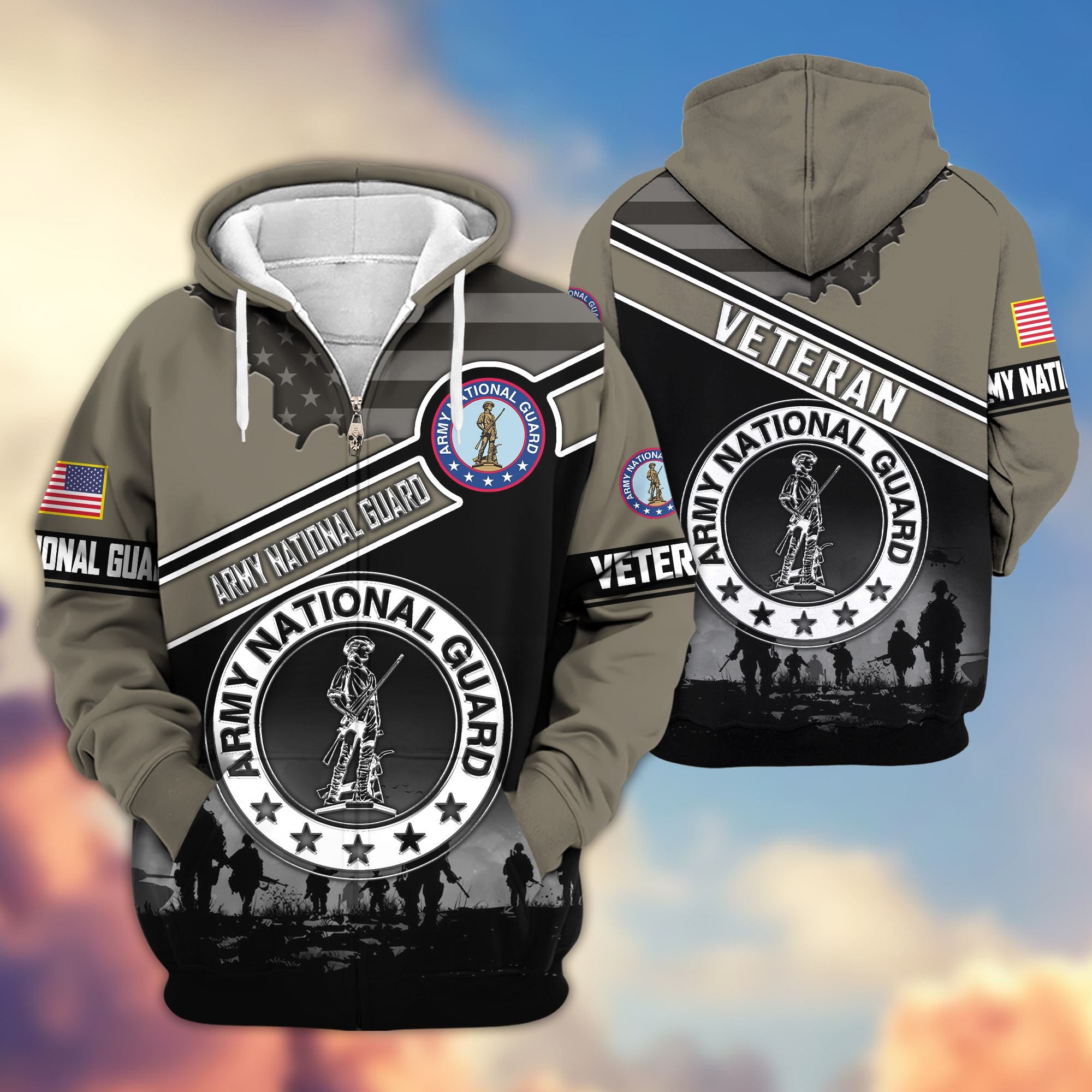 Premium US Veterans Zip Hoodie, Gifts For US Veterans, Gifts On Father's Day, Veterans Day.