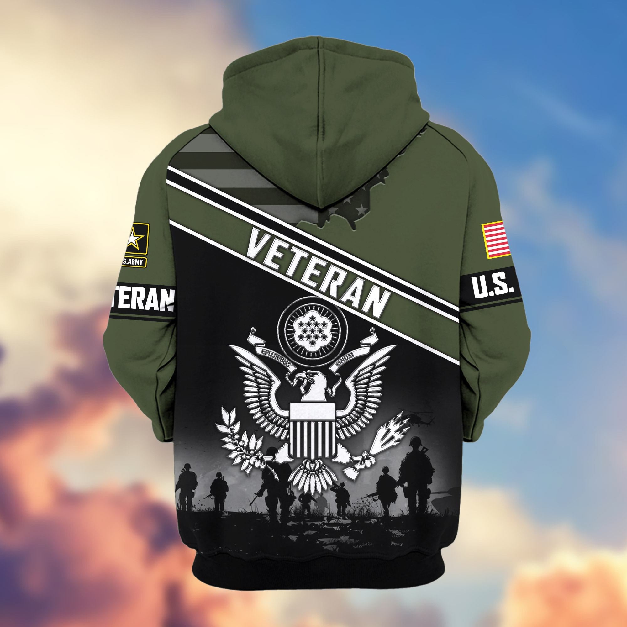 Premium US Veterans Zip Hoodie, Gifts For US Veterans, Gifts On Father's Day, Veterans Day.