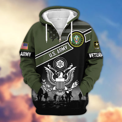 Premium US Veterans Zip Hoodie, Gifts For US Veterans, Gifts On Father's Day, Veterans Day.