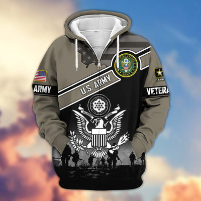Premium US Veterans Zip Hoodie, Gifts For US Veterans, Gifts On Father's Day, Veterans Day.