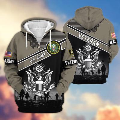 Premium US Veterans Zip Hoodie, Gifts For US Veterans, Gifts On Father's Day, Veterans Day.