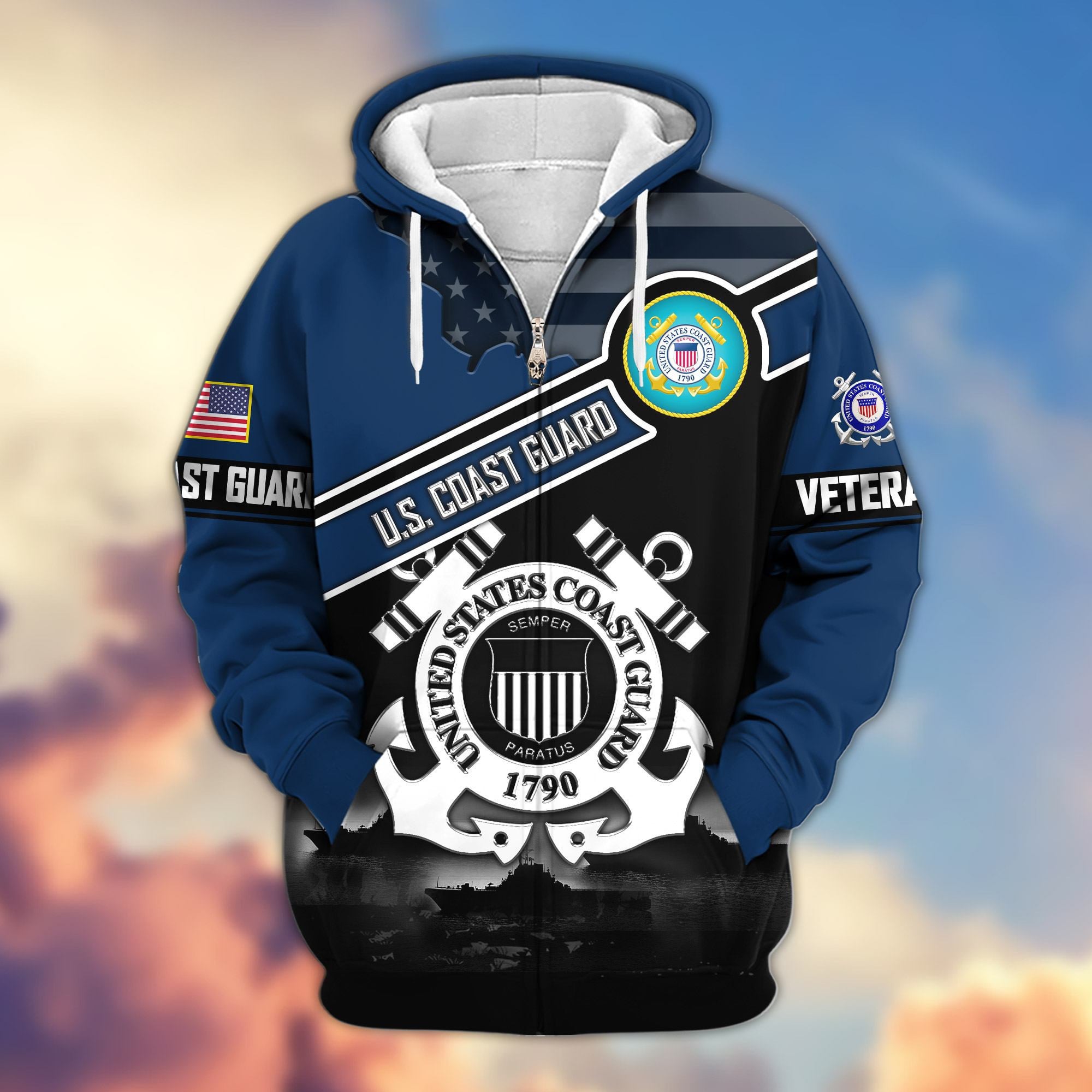 Premium US Veterans Zip Hoodie, Gifts For US Veterans, Gifts On Father's Day, Veterans Day.
