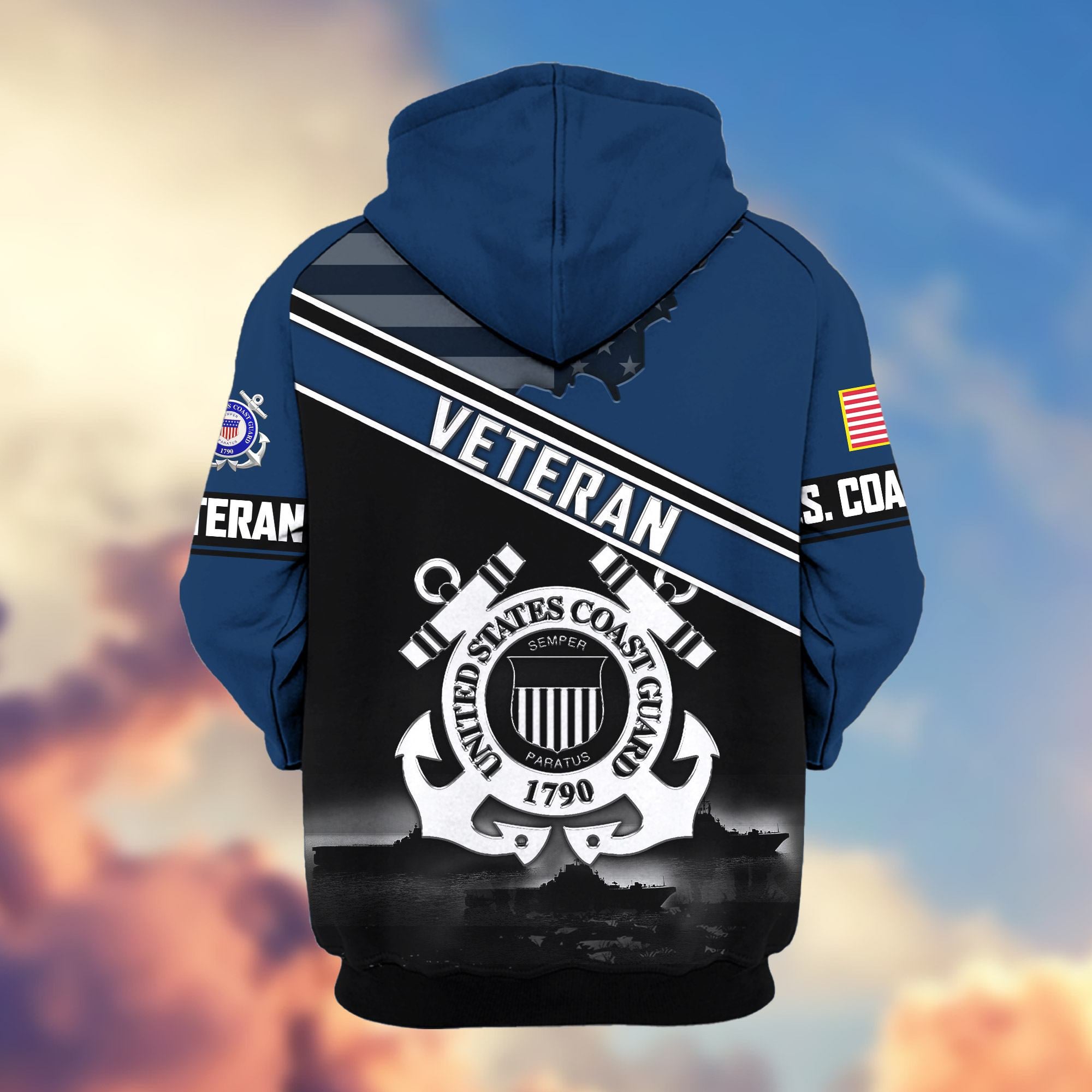 Premium US Veterans Zip Hoodie, Gifts For US Veterans, Gifts On Father's Day, Veterans Day.