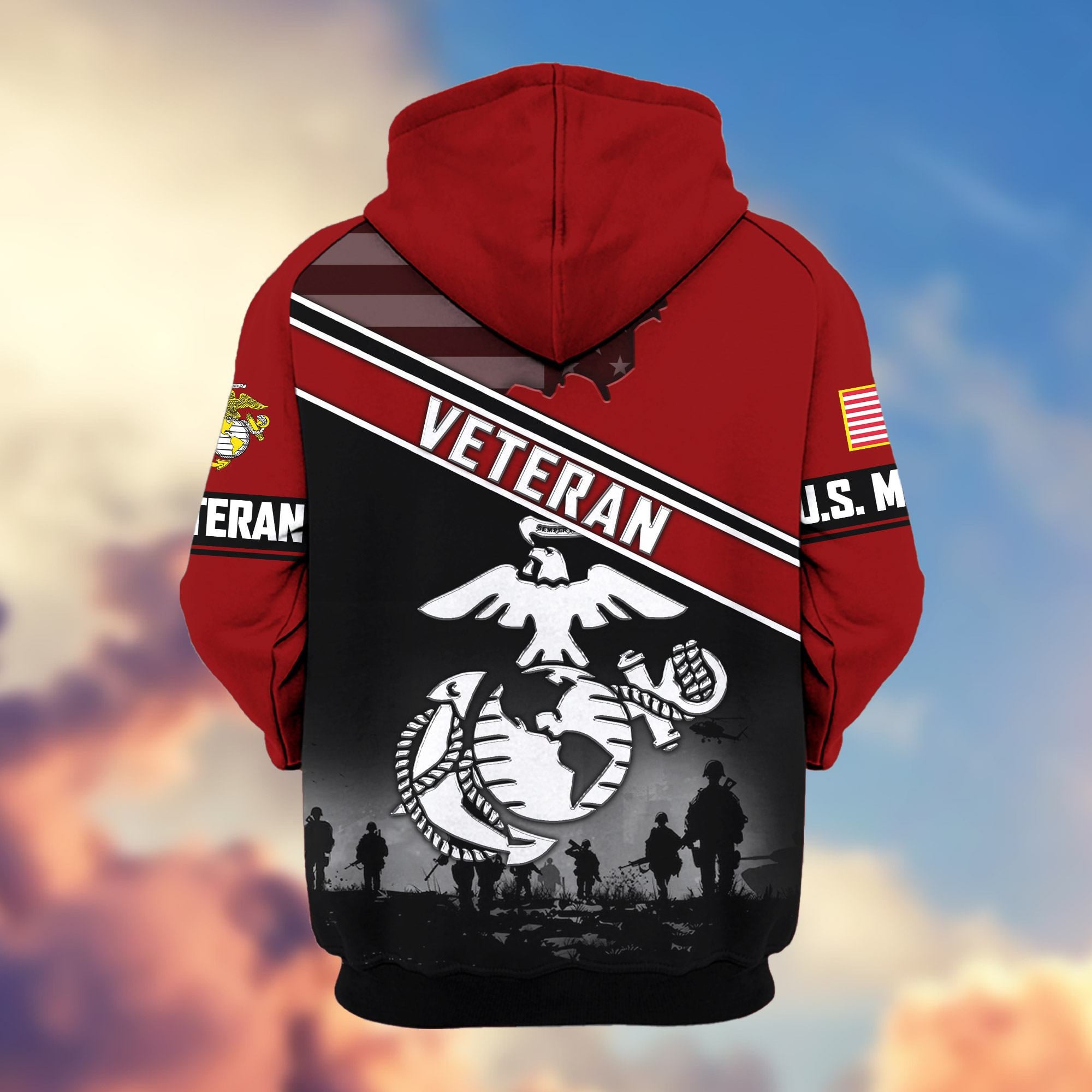 Premium US Veterans Zip Hoodie, Gifts For US Veterans, Gifts On Father's Day, Veterans Day.
