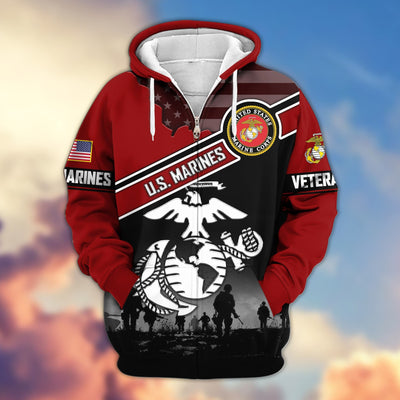 Premium US Veterans Zip Hoodie, Gifts For US Veterans, Gifts On Father's Day, Veterans Day.