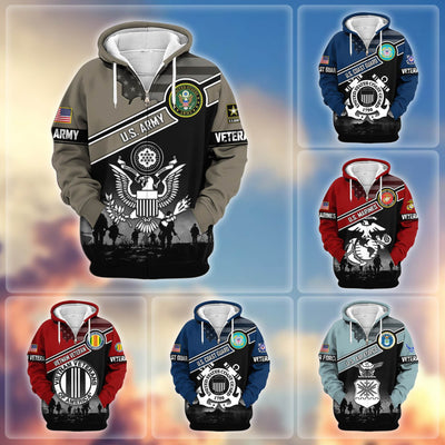 Premium US Veterans Zip Hoodie, Gifts For US Veterans, Gifts On Father's Day, Veterans Day.