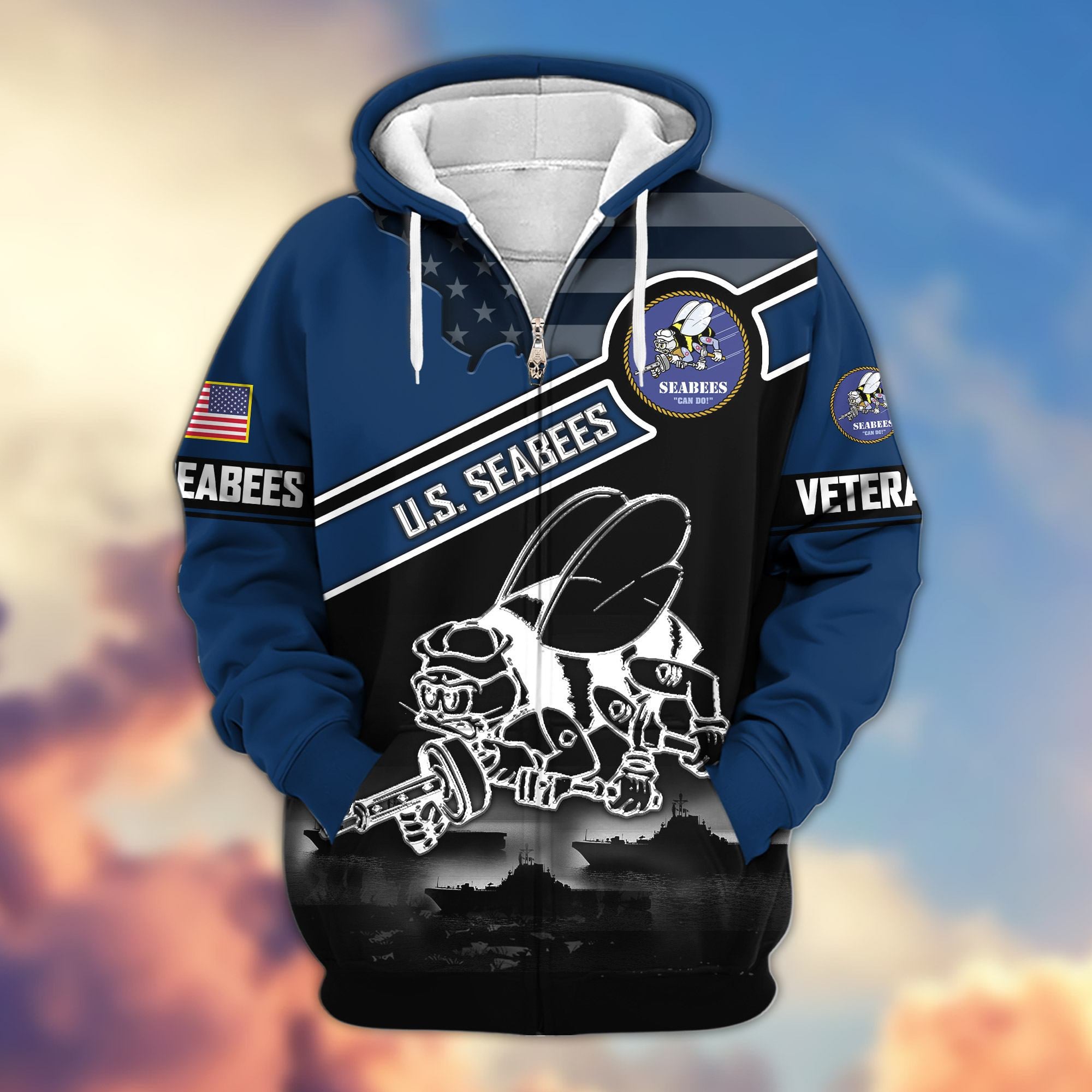 Premium US Veterans Zip Hoodie, Gifts For US Veterans, Gifts On Father's Day, Veterans Day.