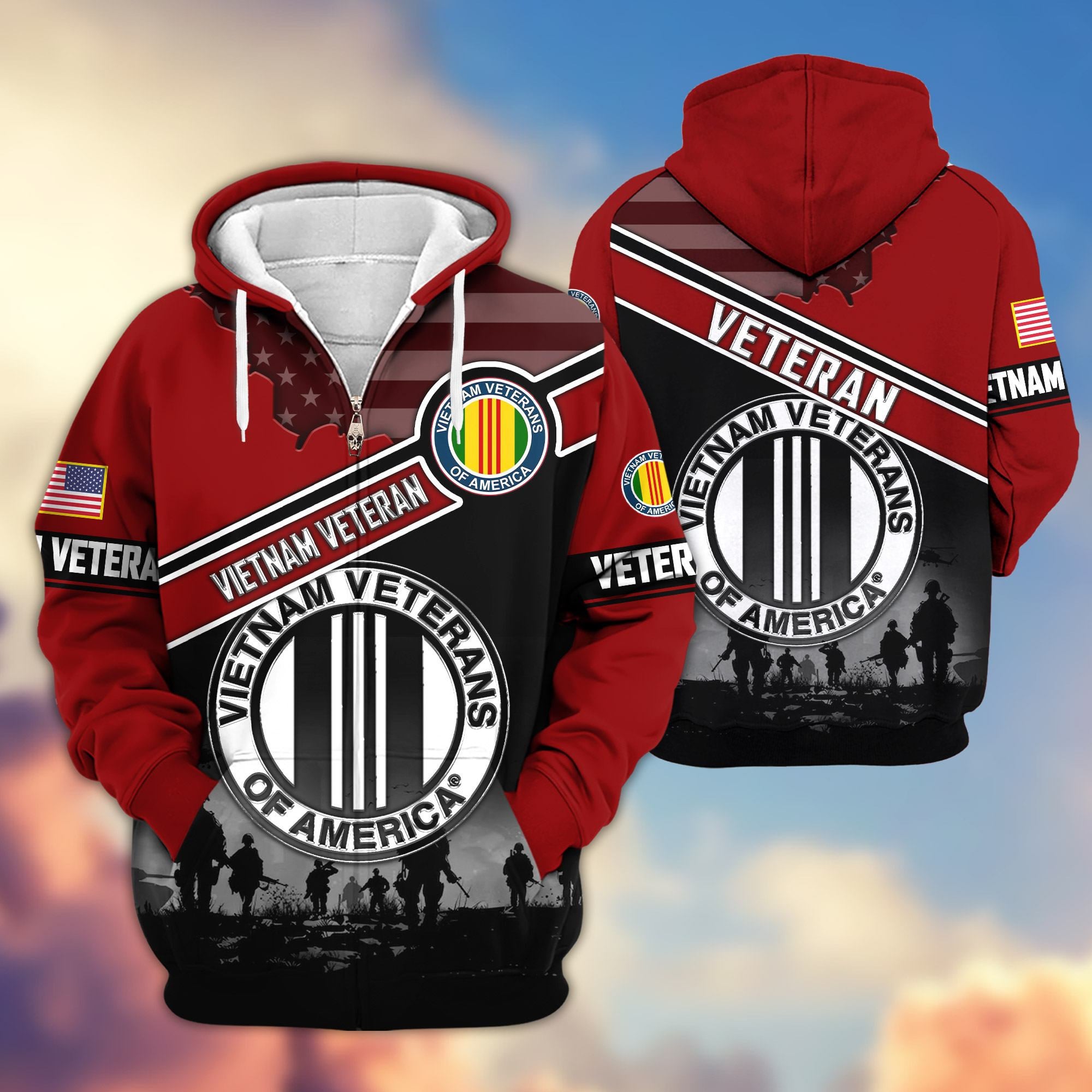 Premium US Veterans Zip Hoodie, Gifts For US Veterans, Gifts On Father's Day, Veterans Day.