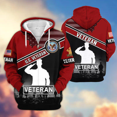 Premium US Veterans Zip Hoodie, Gifts For US Veterans, Gifts On Father's Day, Veterans Day.